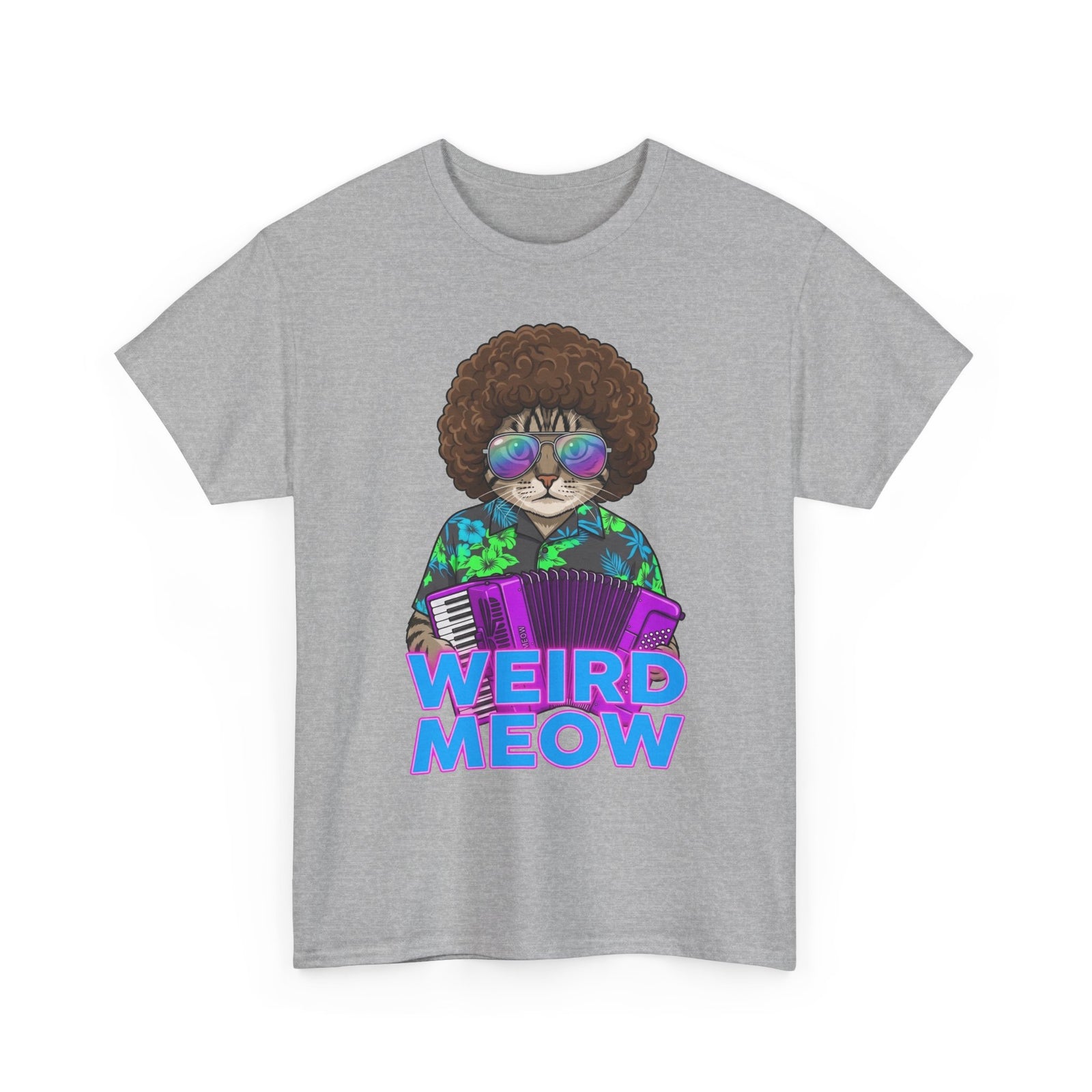 Weird Meow Cat T-Shirt — Retro Disco Cat with Accordion
