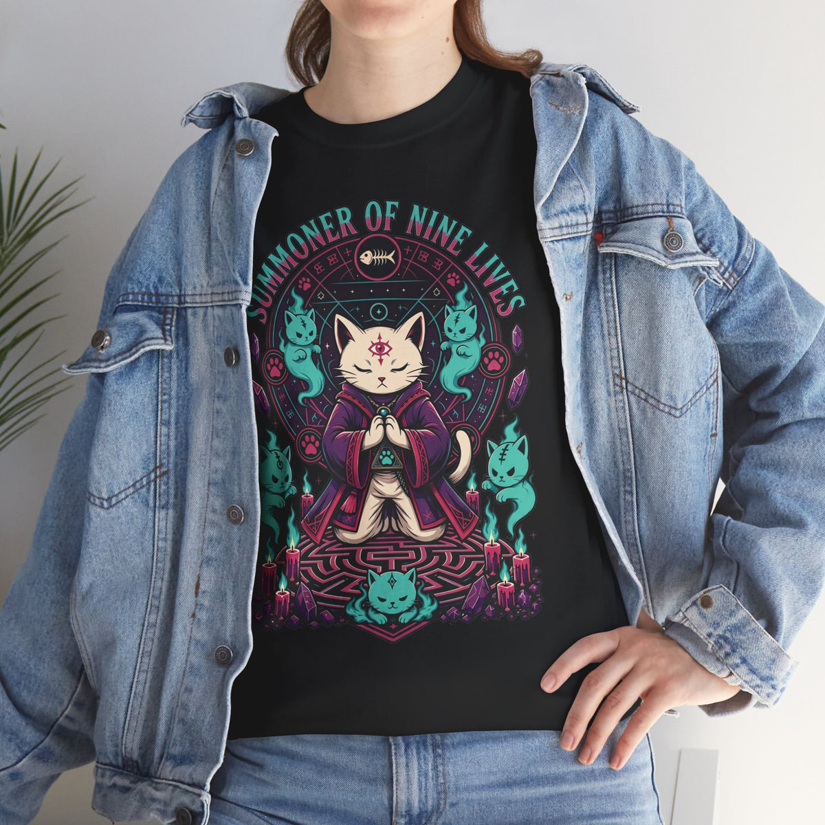 Lucky Cat Mystic Tee — "Catmancer of Nine Lives" Graphic T-Shirt
