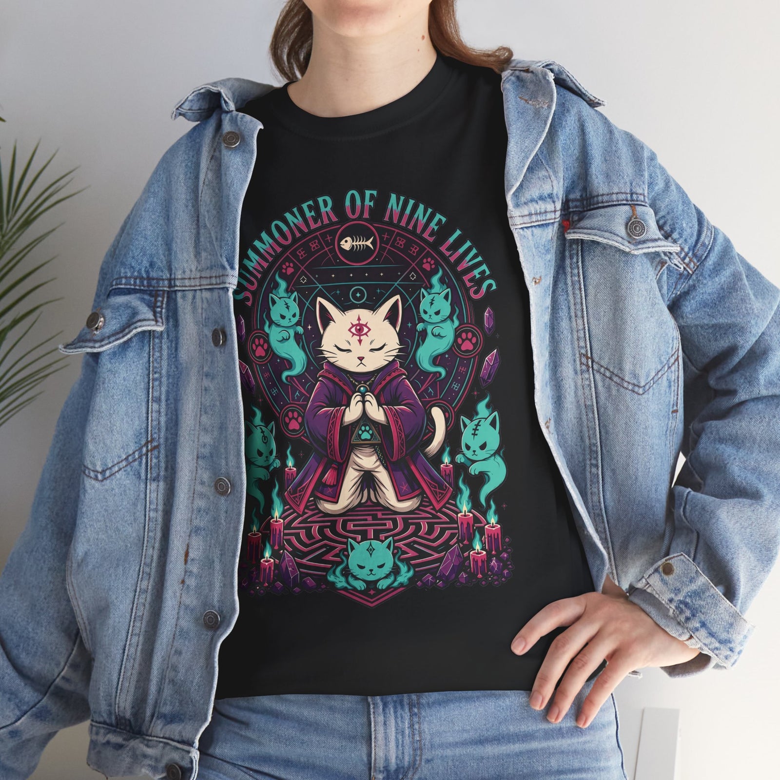 Lucky Cat Mystic Tee — "Catmancer of Nine Lives" Graphic T-Shirt