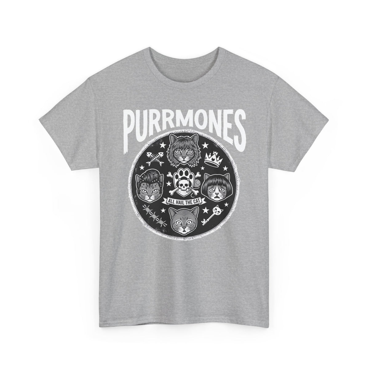 Purrmones Band Tee — Vintage Rock Cat Skull Graphic T-Shirt