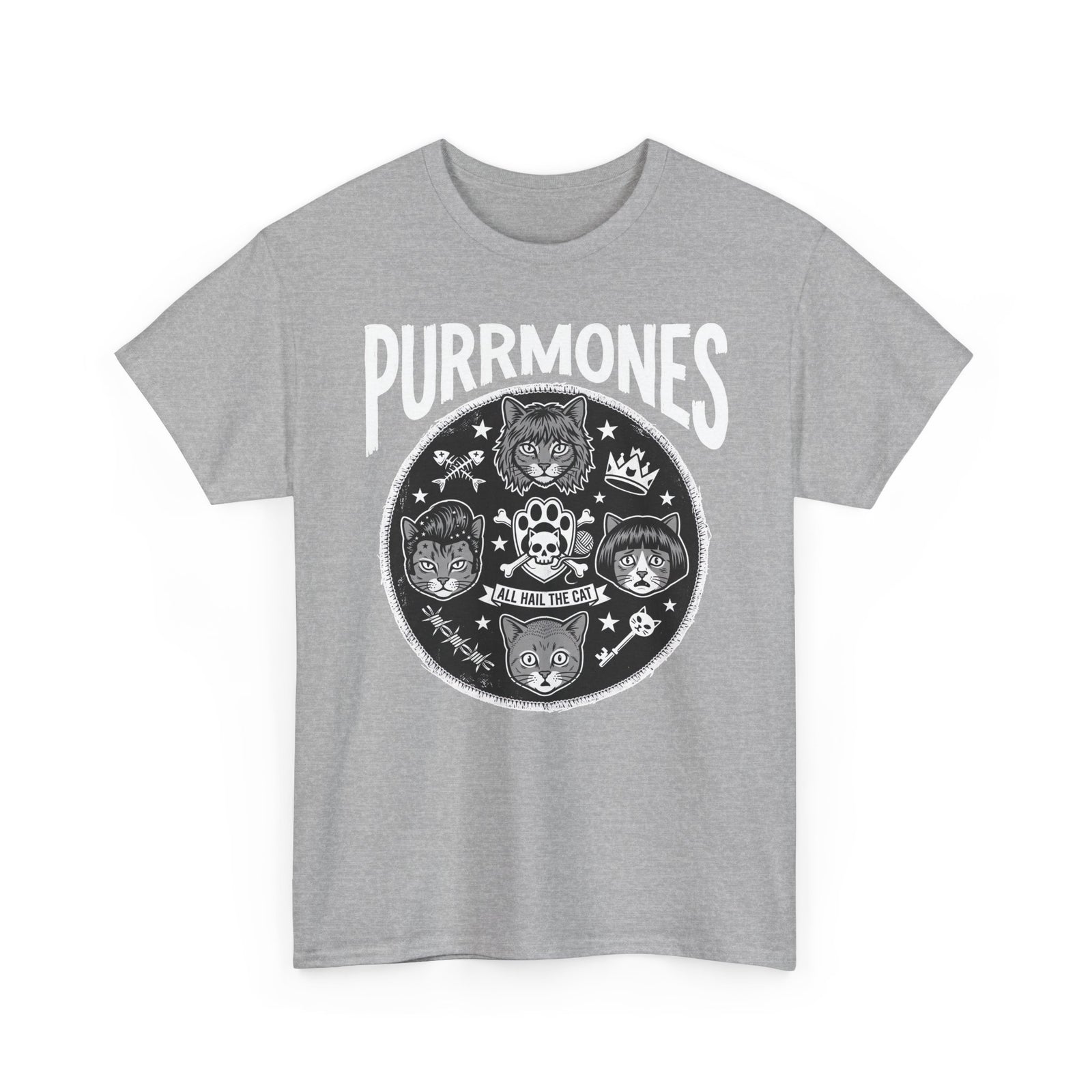 Purrmones Band Tee — Vintage Rock Cat Skull Graphic T-Shirt