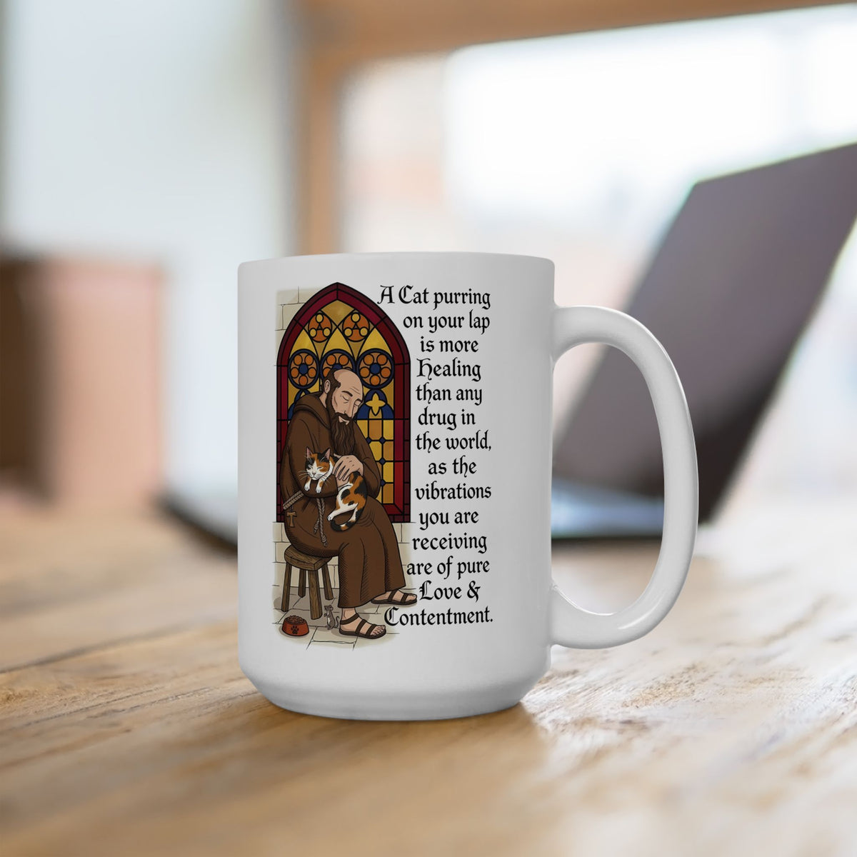 Saint Anthony the Abbot Ceramic Mug — Patron Saint of Animals with Cats Graphic