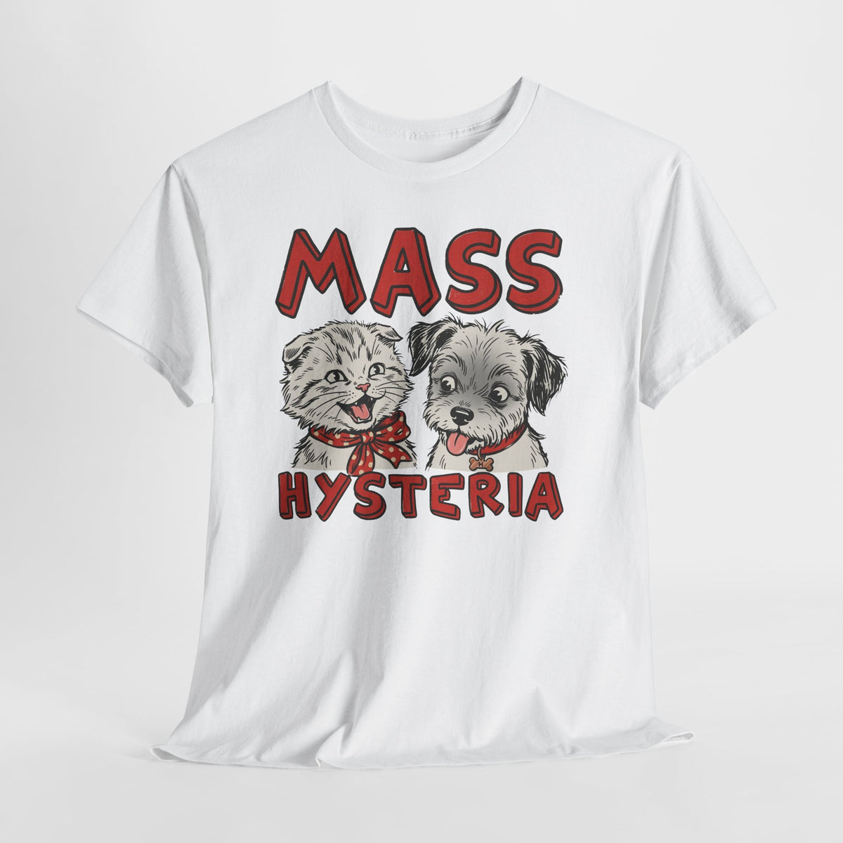 Cat & Dog Mass Hysteria Tee Funny Puppy & Kitten Line Art T-Shirt