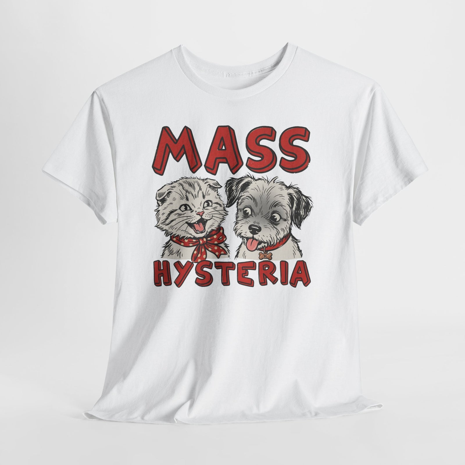 Cat & Dog Mass Hysteria Tee Funny Puppy & Kitten Line Art T-Shirt