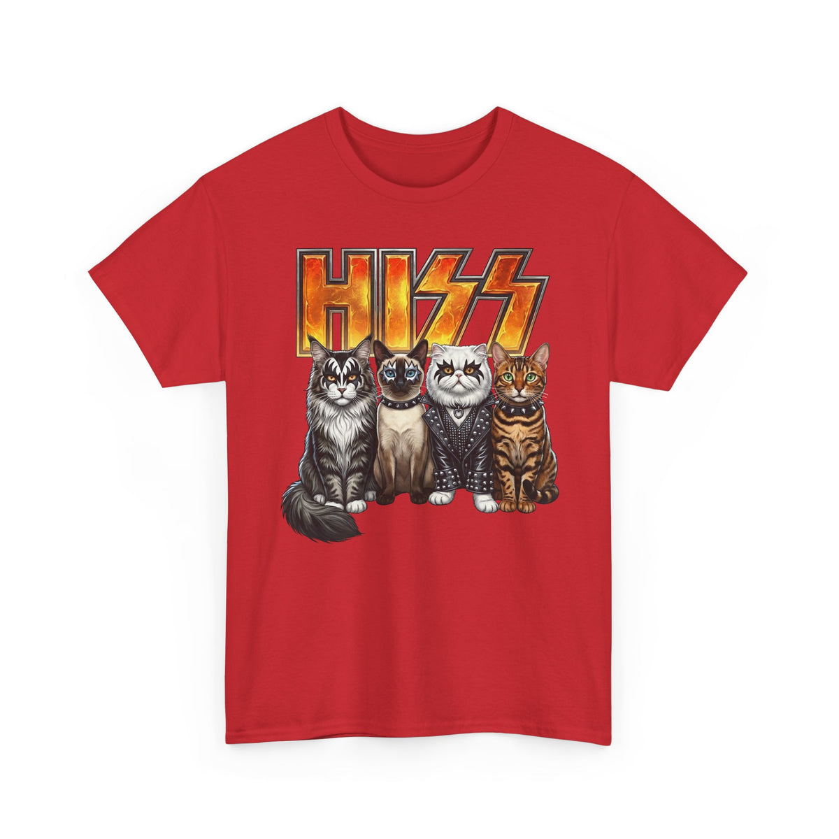 Heavy Metal Cat Hiss T-Shirt — Retro Rock Cat Graphic Tee