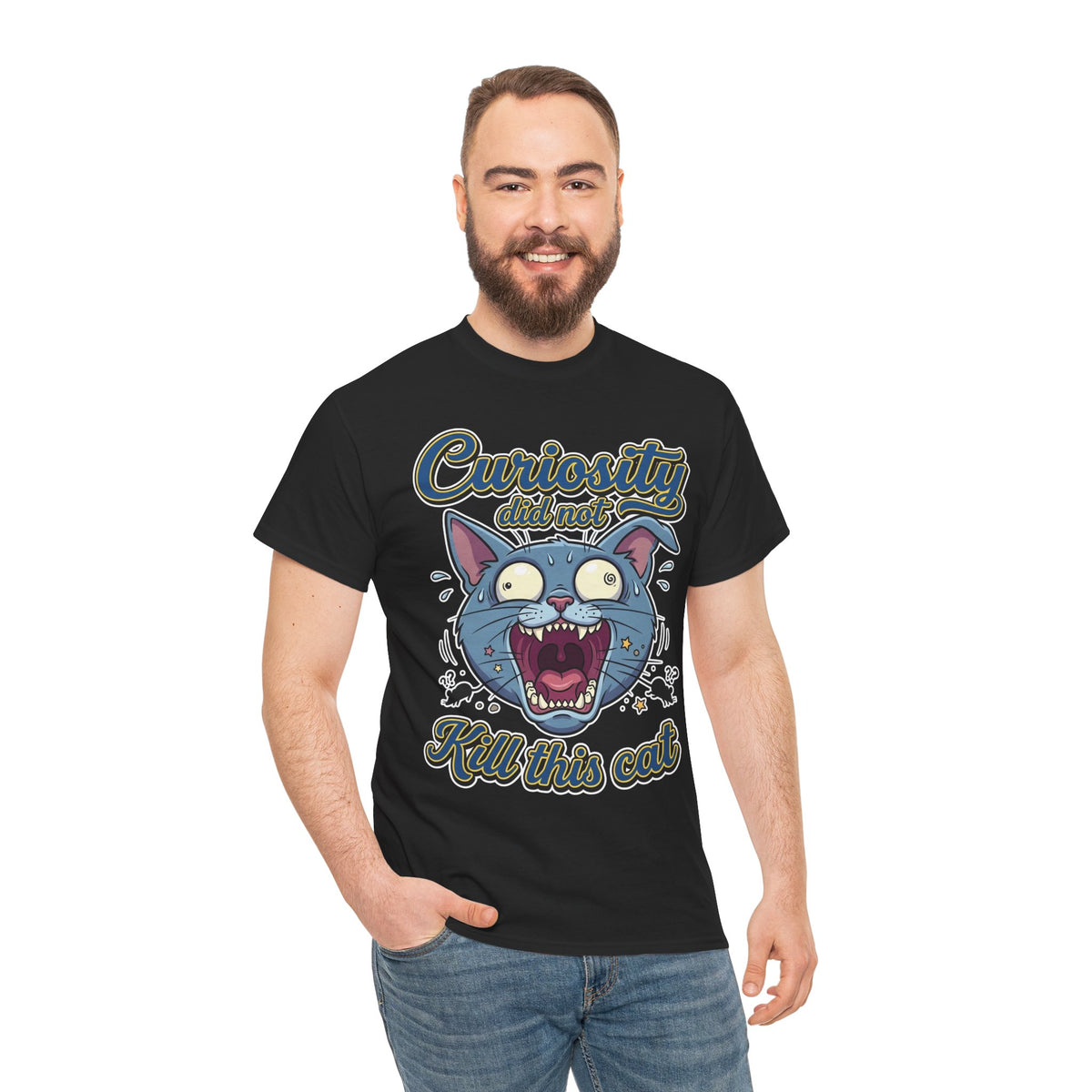 Curiosity Did Not Kill This Cat T-Shirt — Funny Panicking Cat Tee
