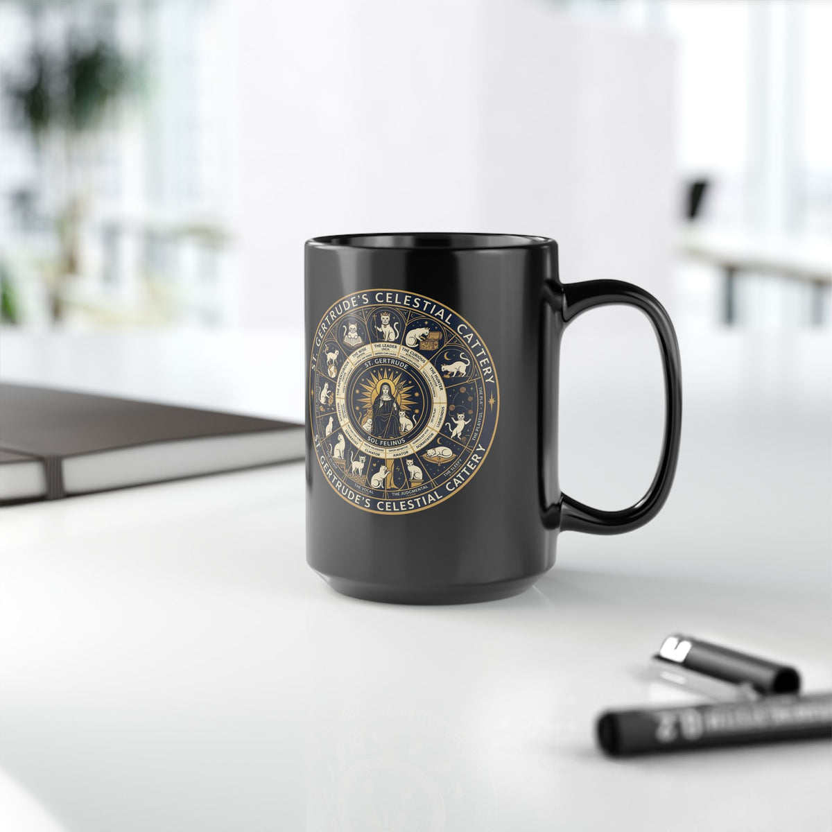 Saint Gertrude Gothic Cat Zodiac Black Mug