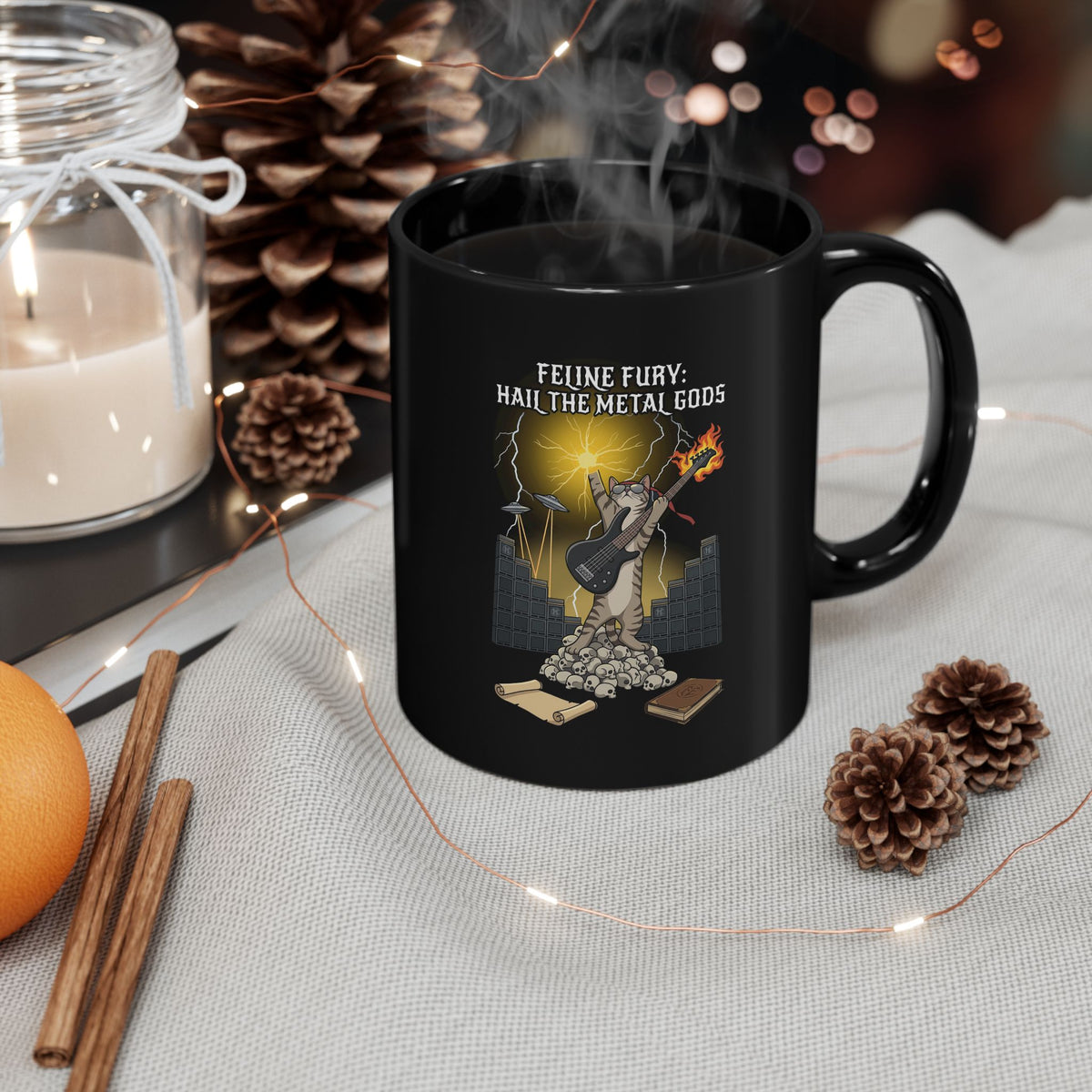 Felines Furry Black Mug — Cute Cat Graphic Mug for Cat Lovers