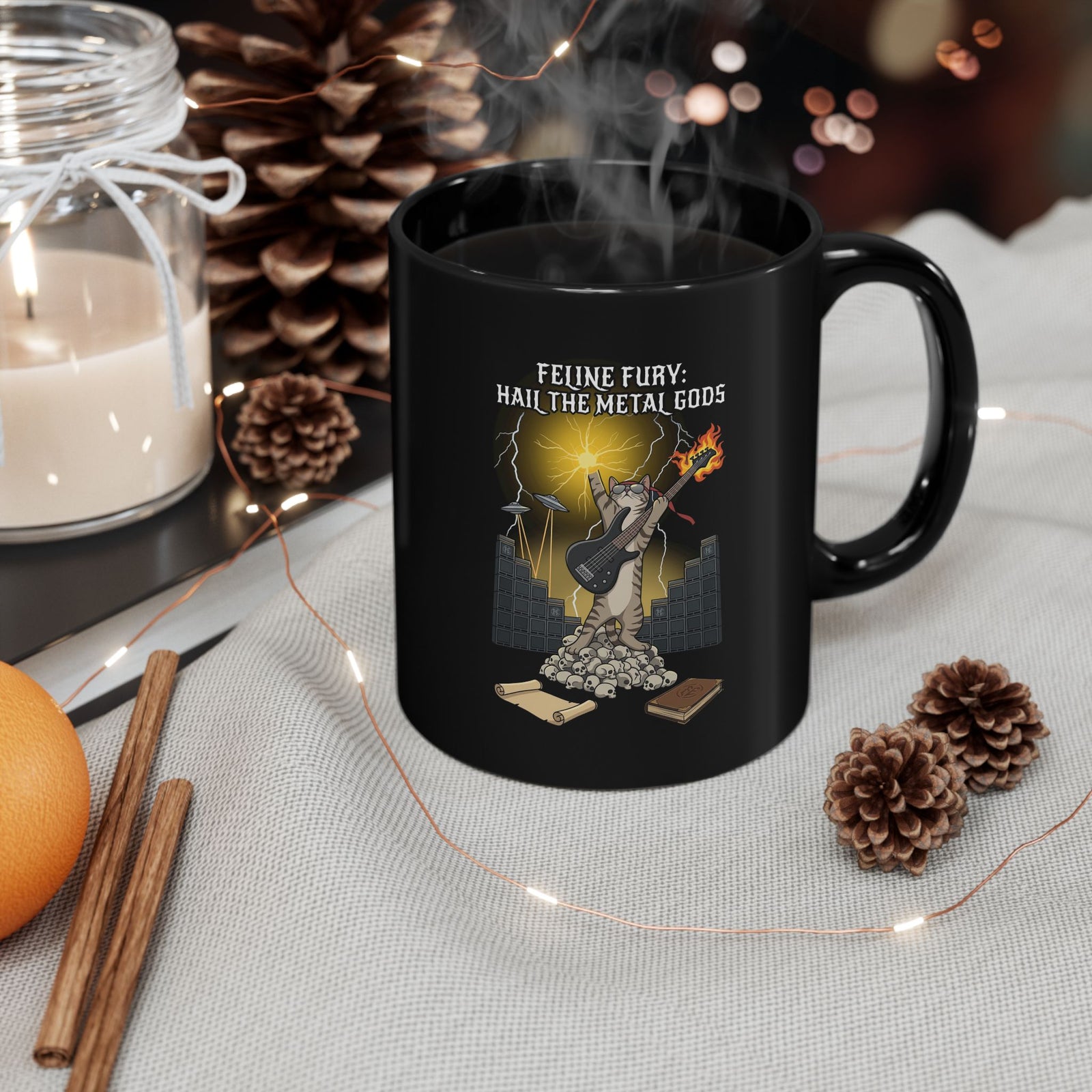 Felines Furry Black Mug — Cute Cat Graphic Mug for Cat Lovers