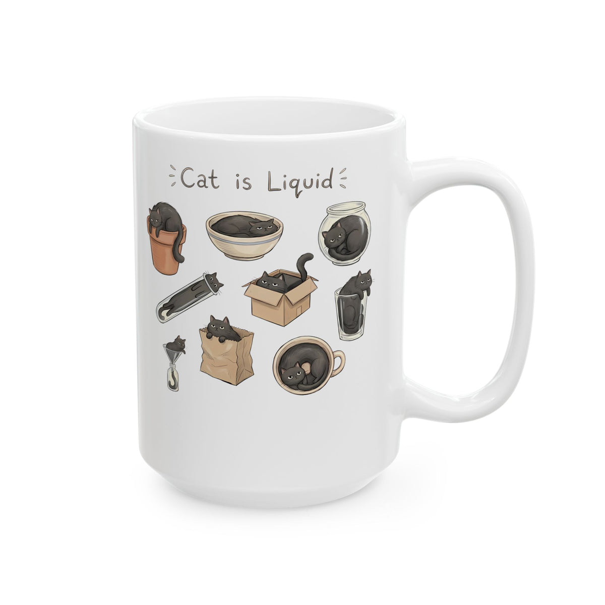 Cat Is Liquid Ceramic Mug — Funny Cat Meme Mug for Cat Lovers