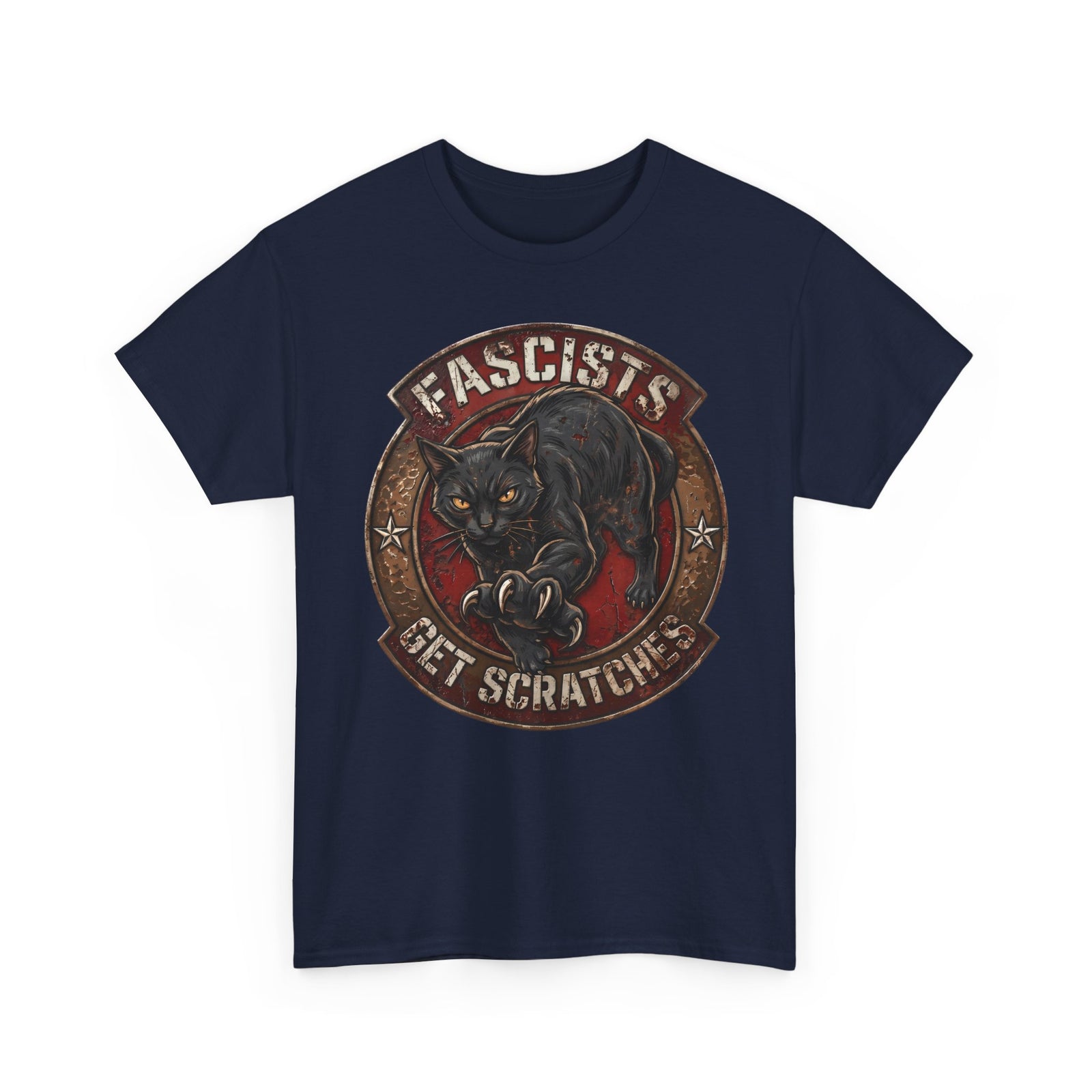 Fascists Get Scratches T-Shirt — Funny Anti-Fascist Black Cat Tee