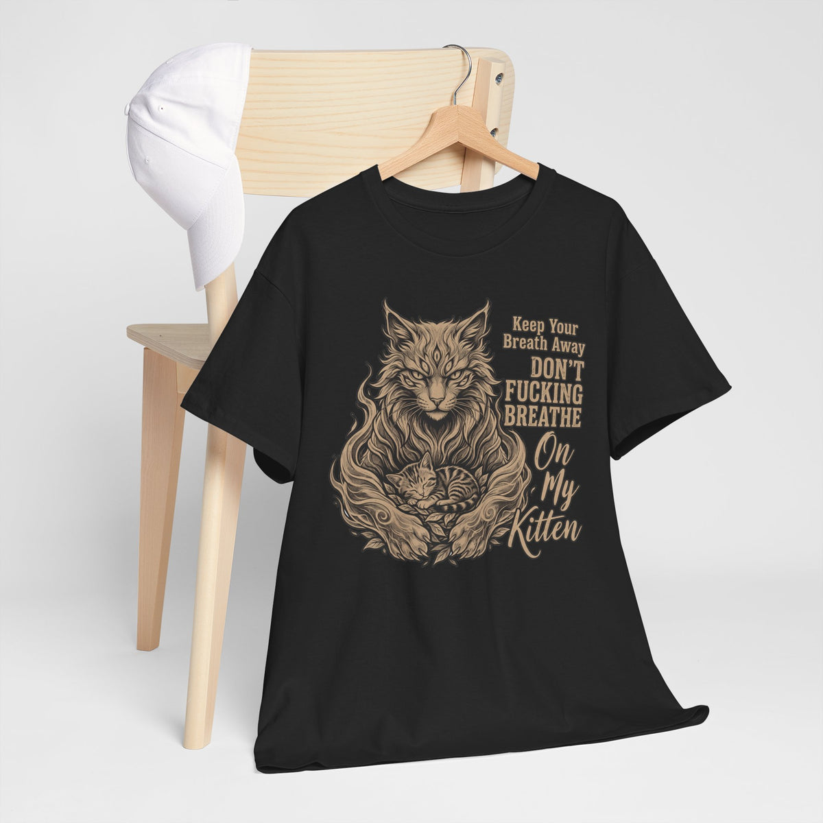 Funny Protective Cat T-Shirt “Keep Your Breath Away Don’t Fucking Breathe On My Kitten” Graphic Tee