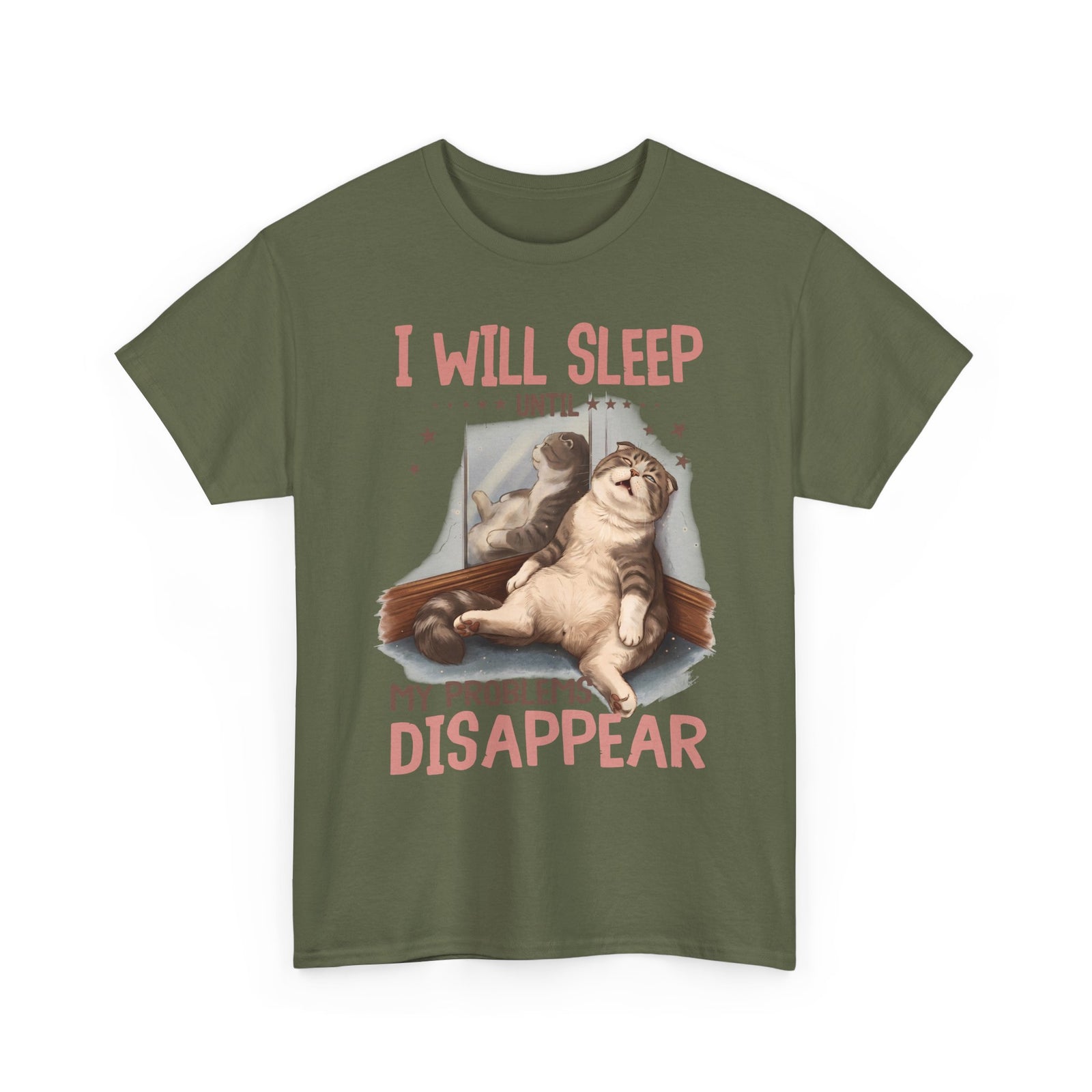 I Will Sleep Until My Problems Disappear T-Shirt — Funny Lazy Cat Graphic Tee