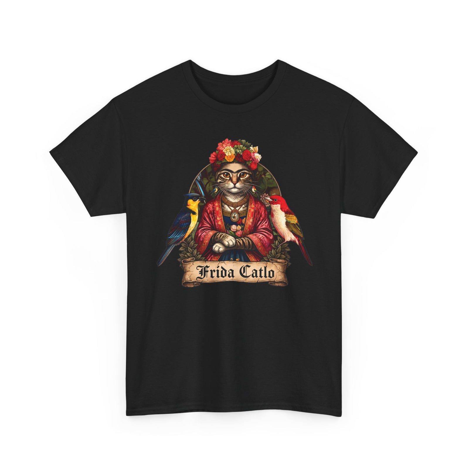 Frida Catlo T-Shirt — Frida Kahlo Cat Art History Parody Tee