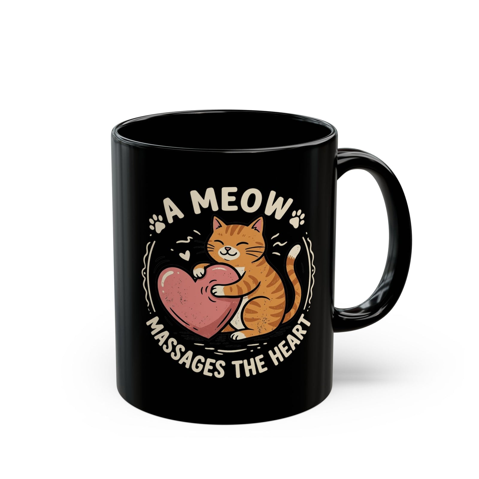 'A Meow Massages The Heart' Cat Black Mug