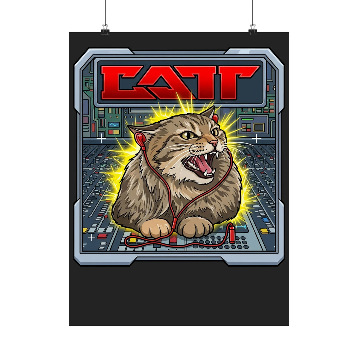 80s Hair Metal Cat Poster — Vintage Rock Cat Graphic Poster