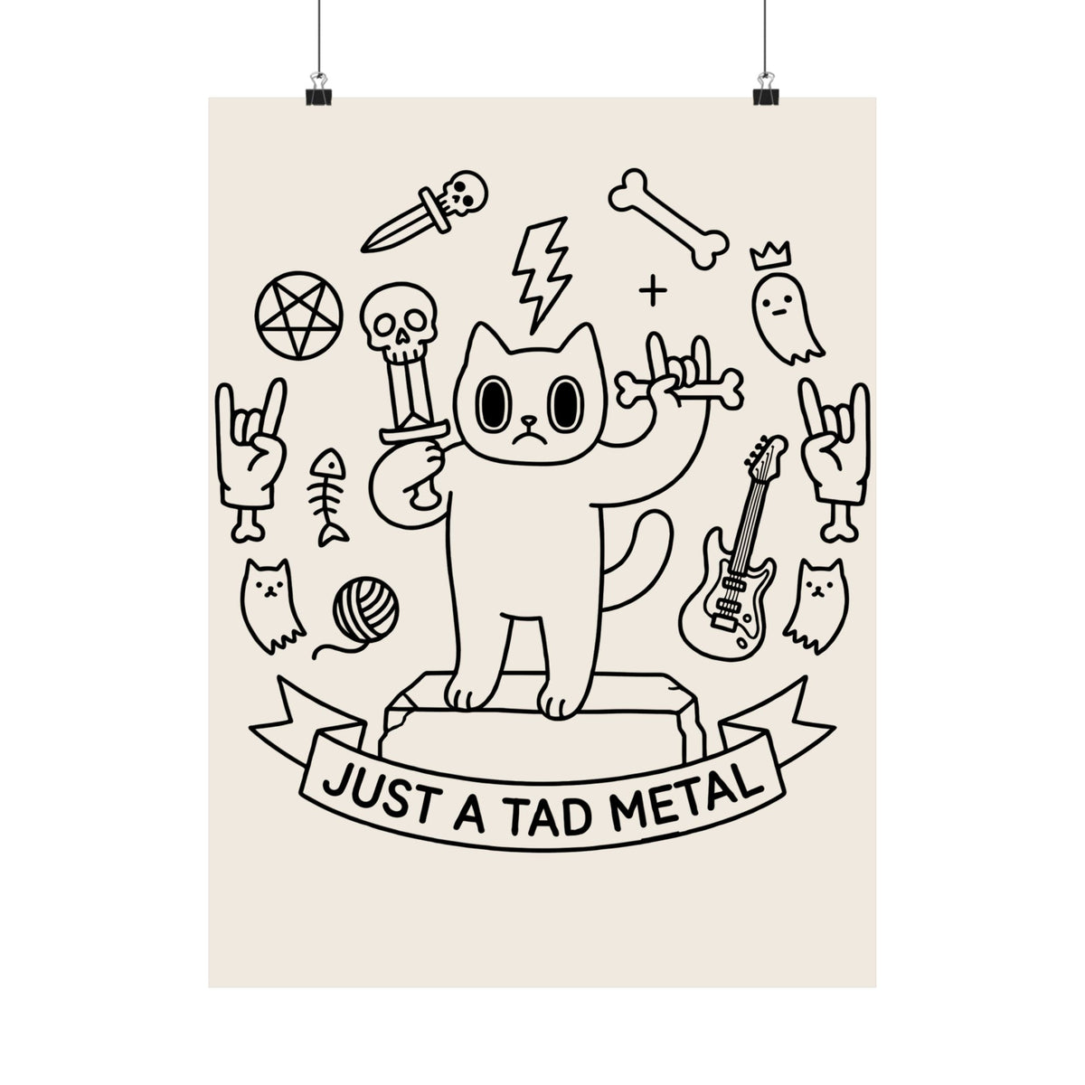 Just A Tad Metal Cat Poster — Funny Heavy Metal Rocker Feline Poster