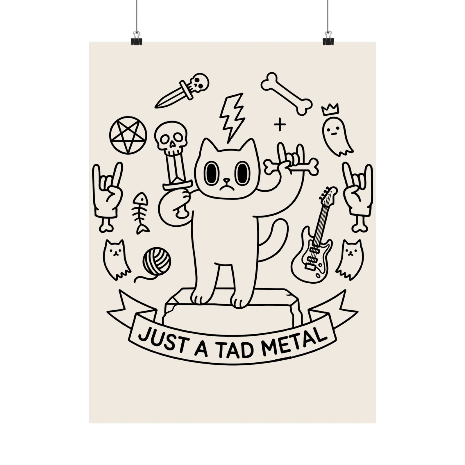 Just A Tad Metal Cat Poster — Funny Heavy Metal Rocker Feline Poster