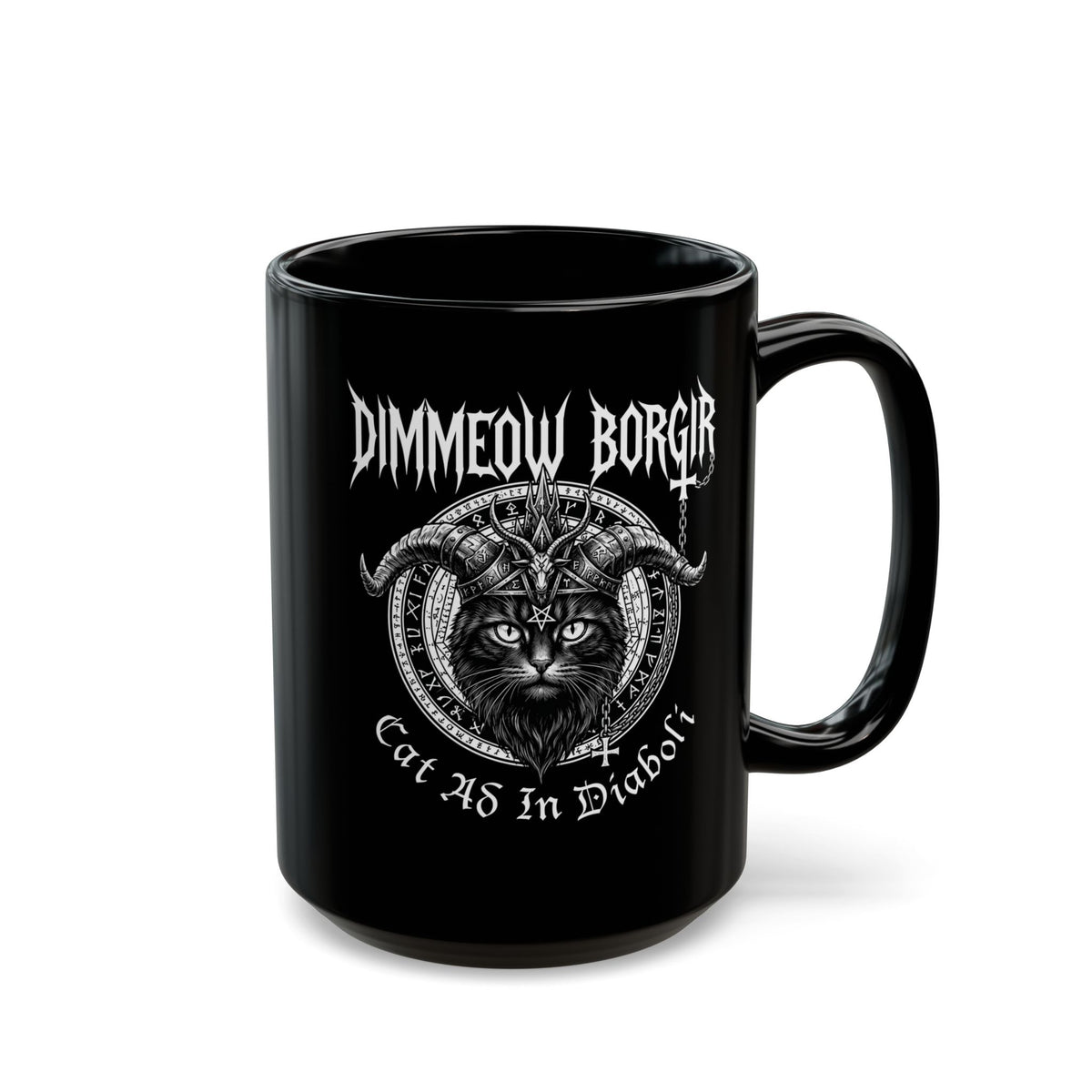 Black Metal Cat Black Mug — "Dimmeow Borgir" Gothic Cat Band Mug