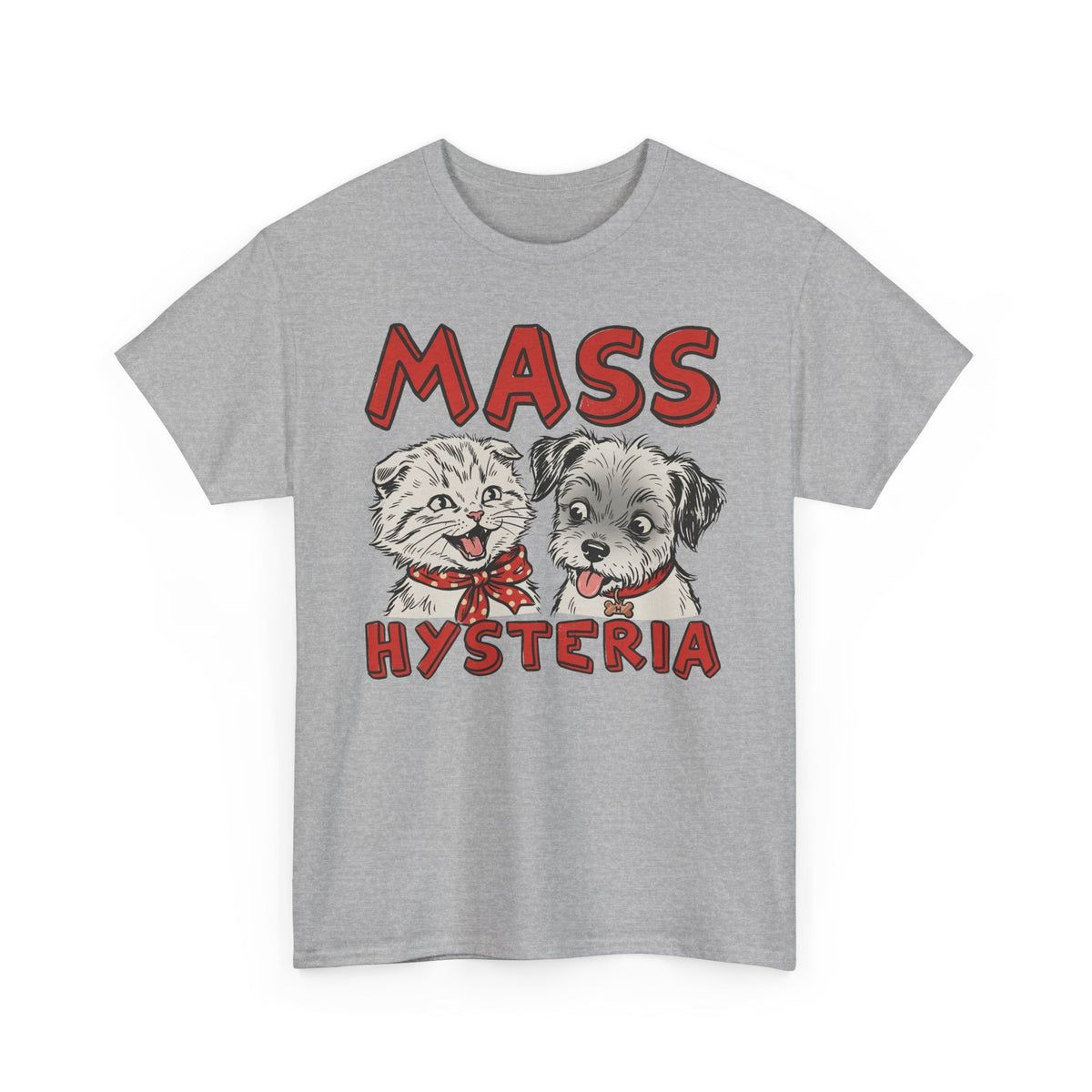 Cat & Dog Mass Hysteria Tee Funny Puppy & Kitten Line Art T-Shirt