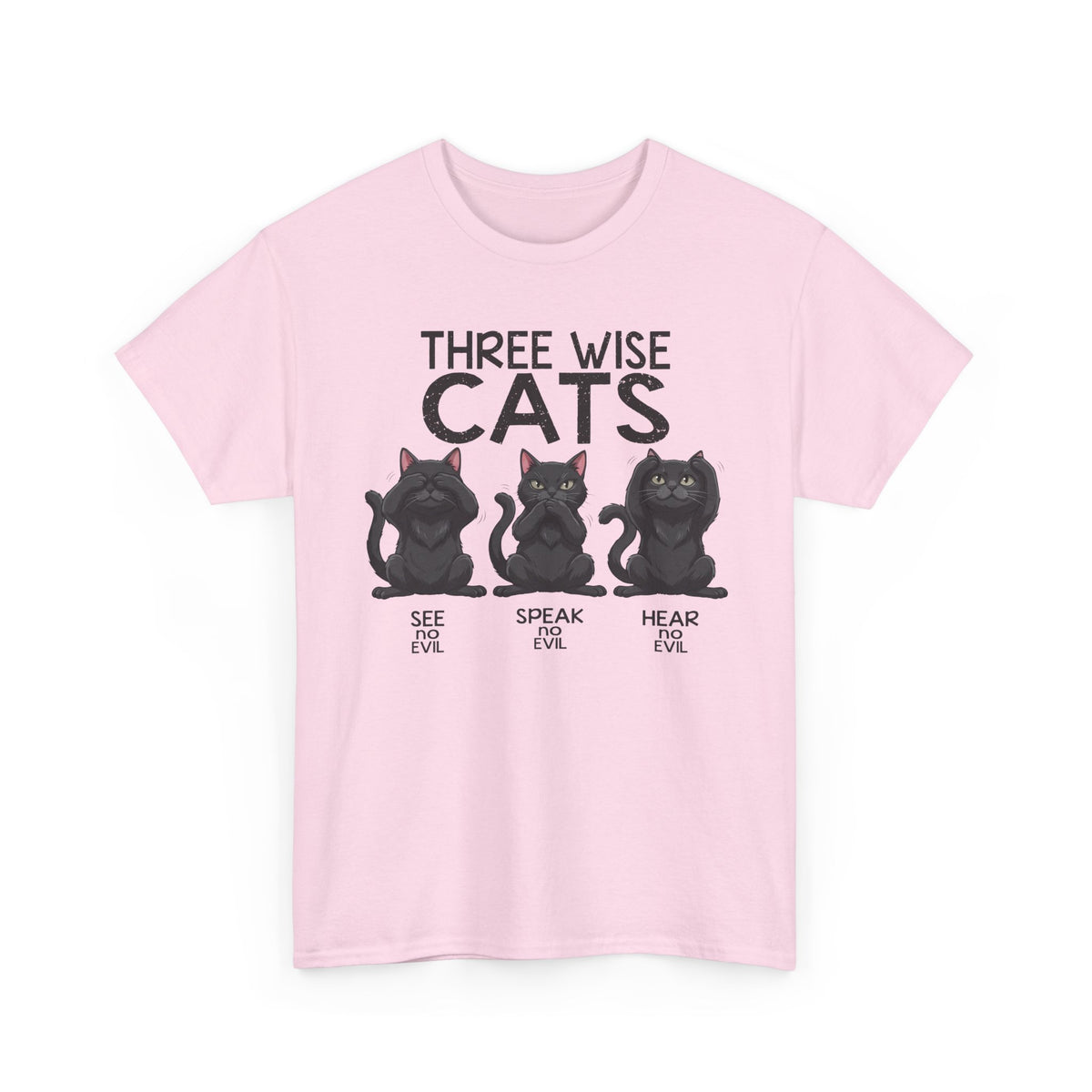 Three Wise Cats T-Shirt — See Speak Hear No Evil Black Cat Graphic