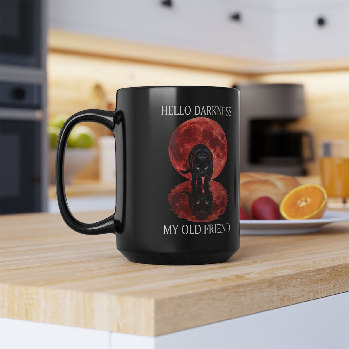 Hello Darkness My Old Friend Black Cat Black Mug
