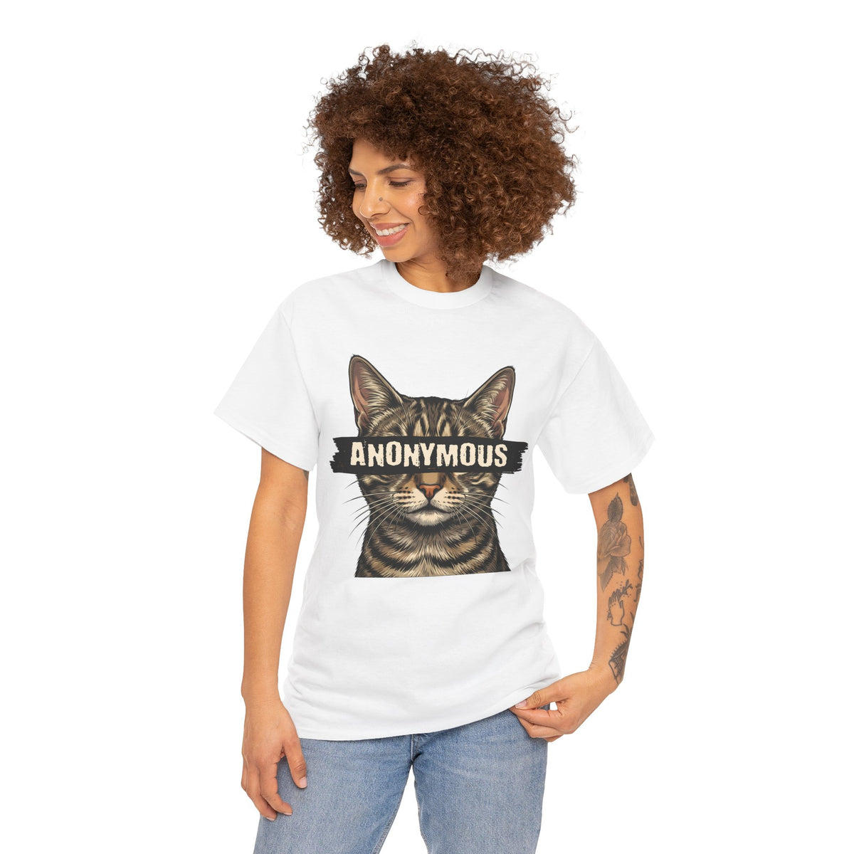 "Anonymous" Censored Cat T-Shirt, Edgy Feline Graphic Tee