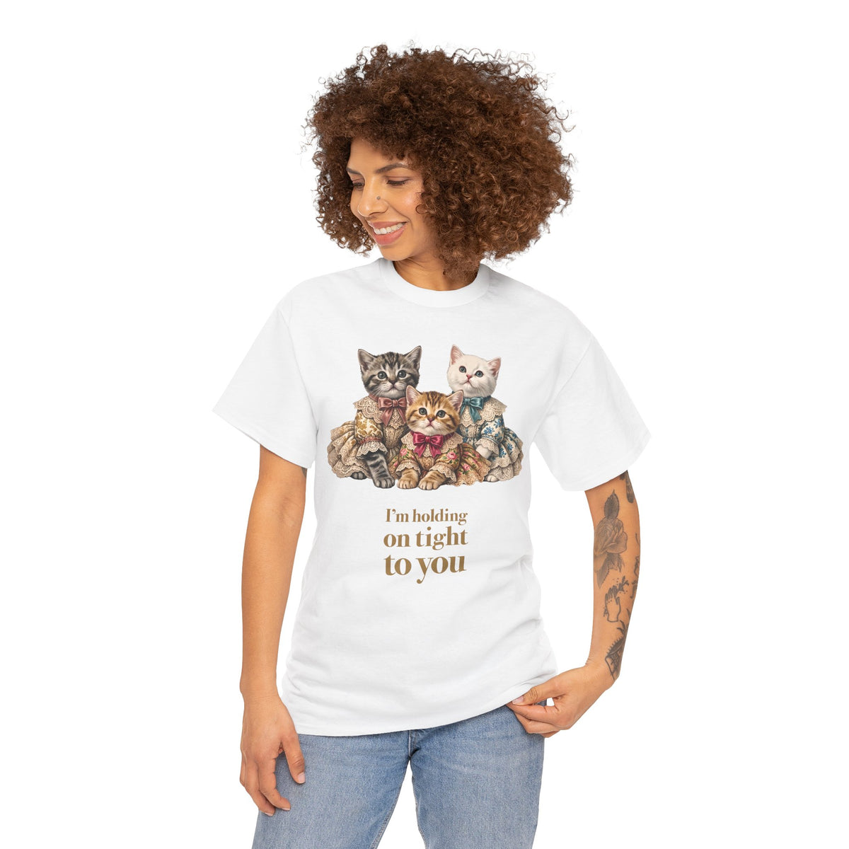 I'm Holding On Tight To You T-Shirt — Vintage Victorian Kittens Tee