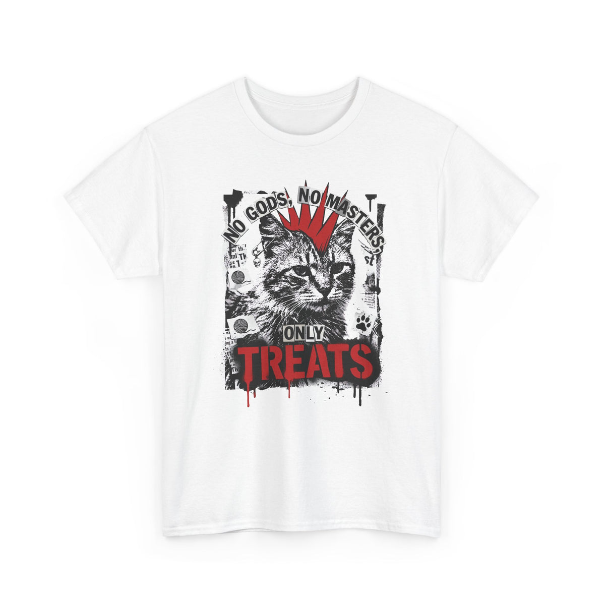 Punk Cat Tee — “No Gods No Masters, Only Treat” Graphic T-Shirt