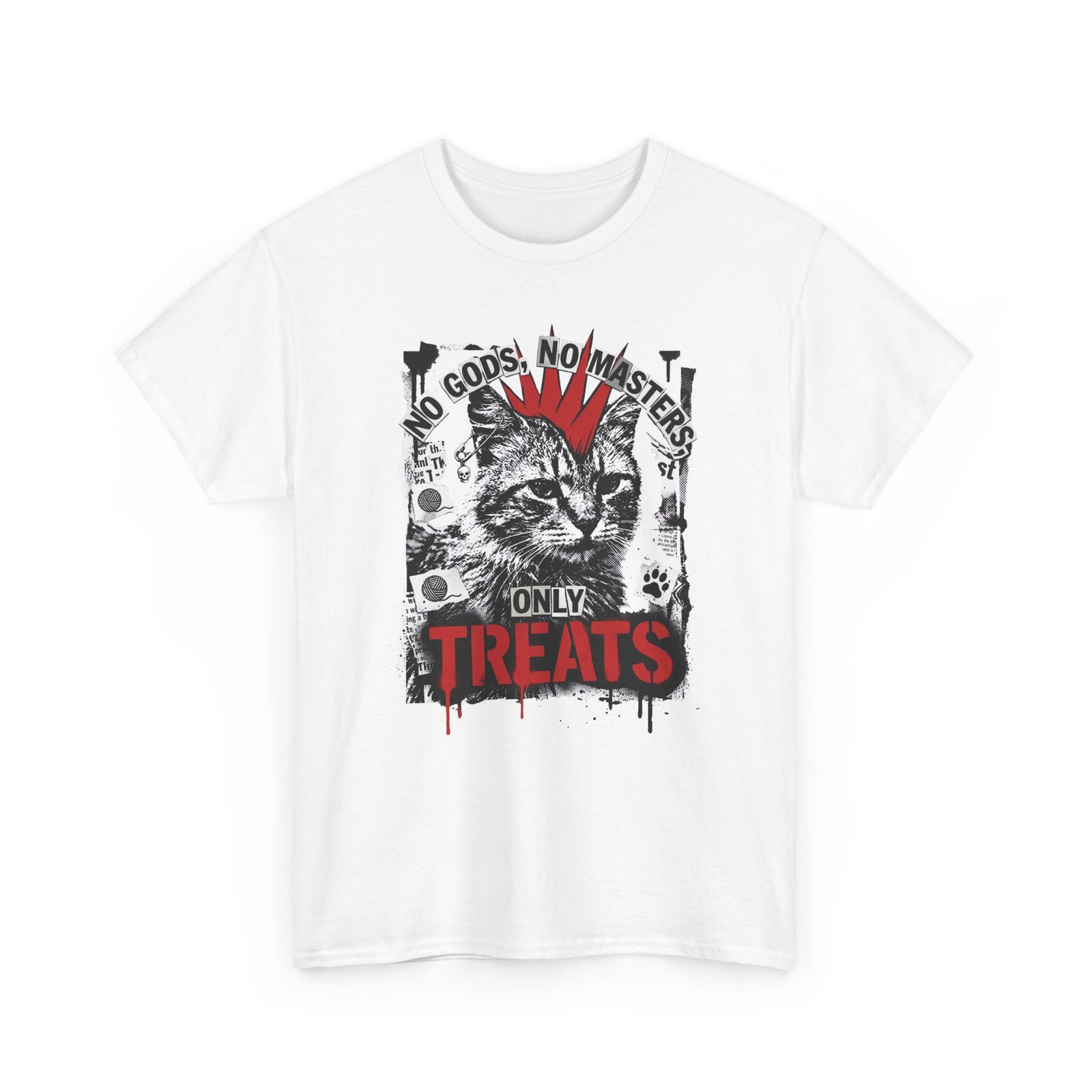 Punk Cat Tee — “No Gods No Masters, Only Treat” Graphic T-Shirt