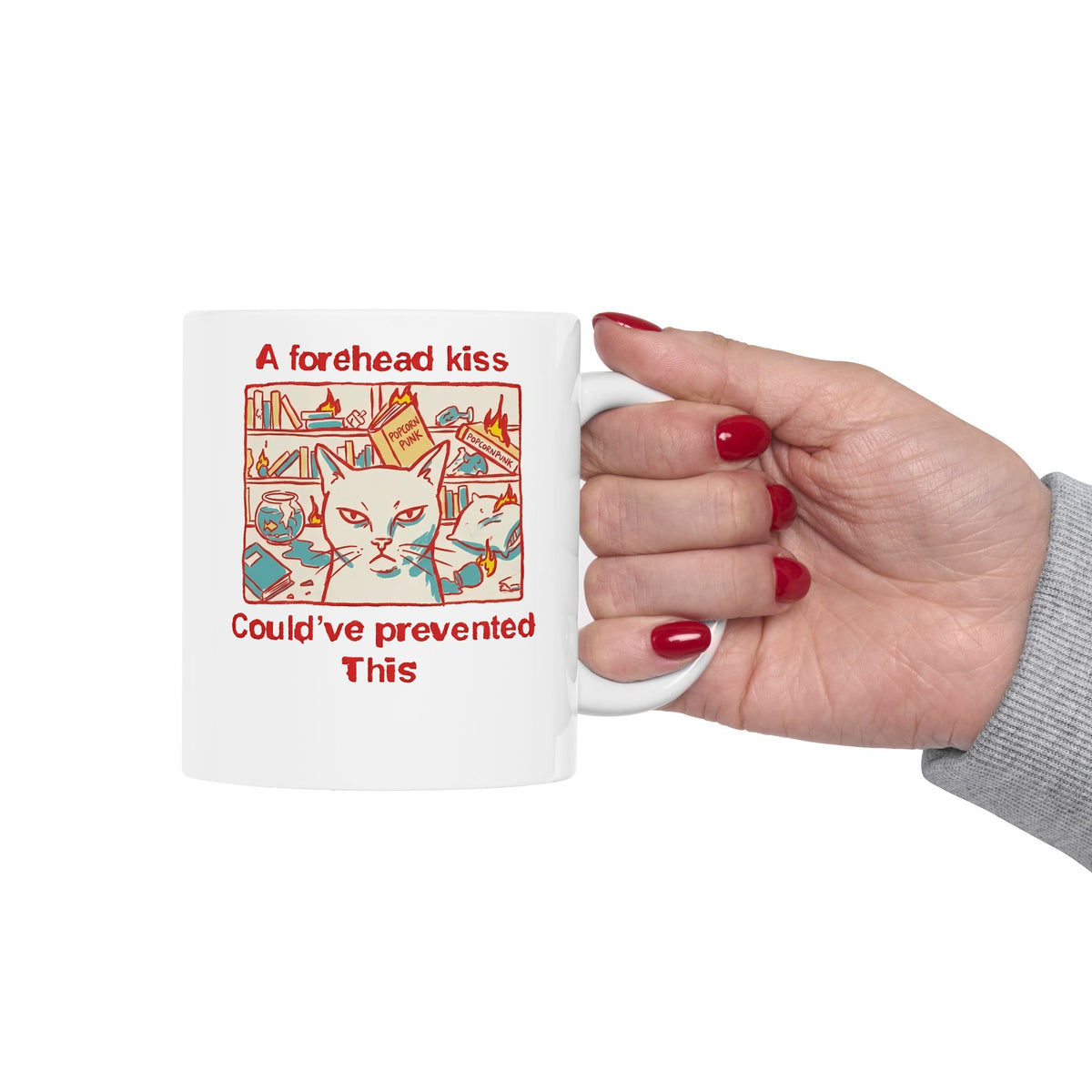 Naughty Cat Forehead Kiss Mug - Funny Cat Lover Ceramic Mug