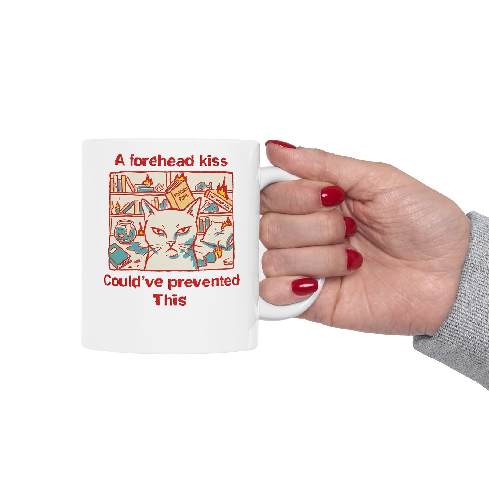 Naughty Cat Forehead Kiss Mug - Funny Cat Lover Ceramic Mug
