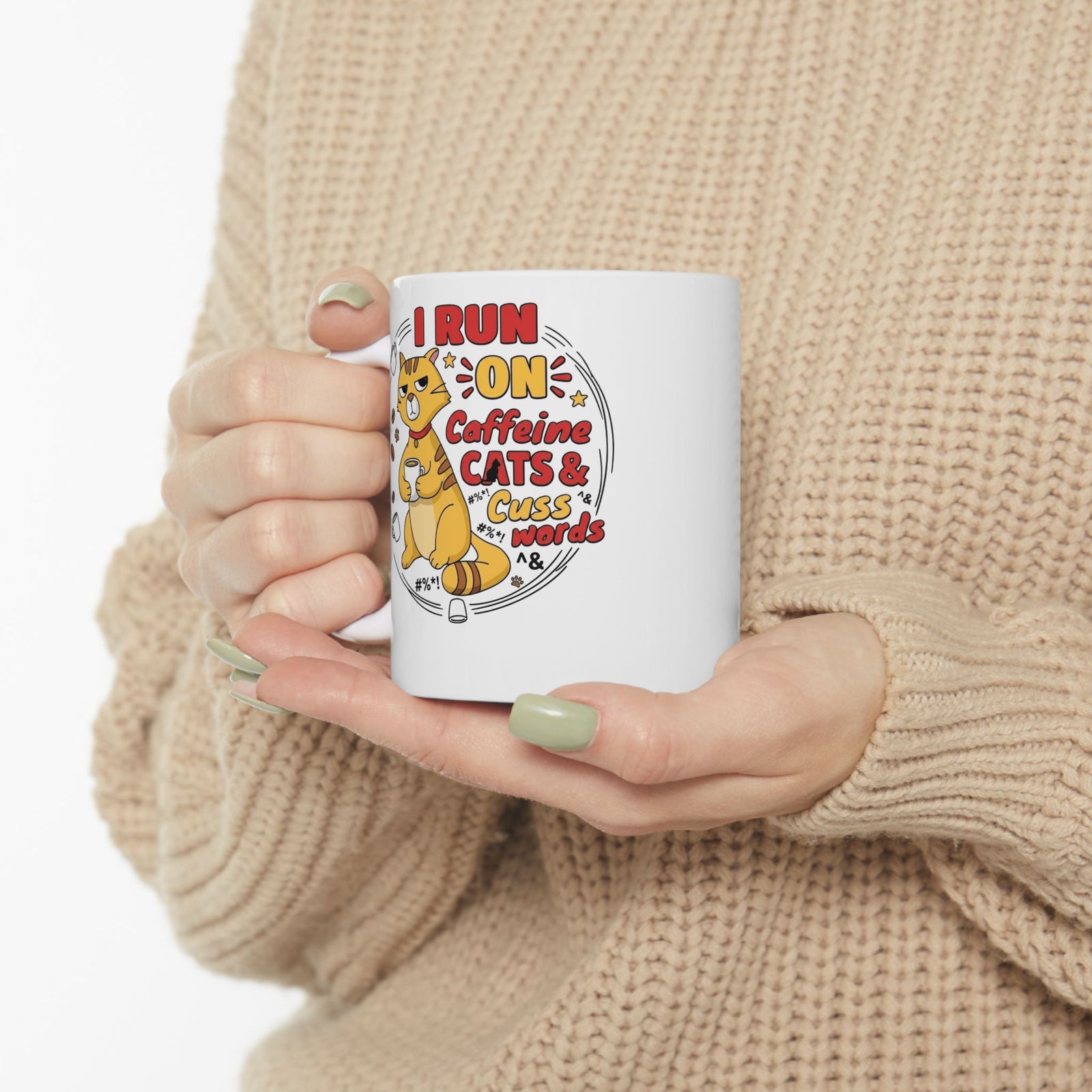 Caffeine, Cats & Cuss Words Mug Funny Cat Lover Coffee Mug