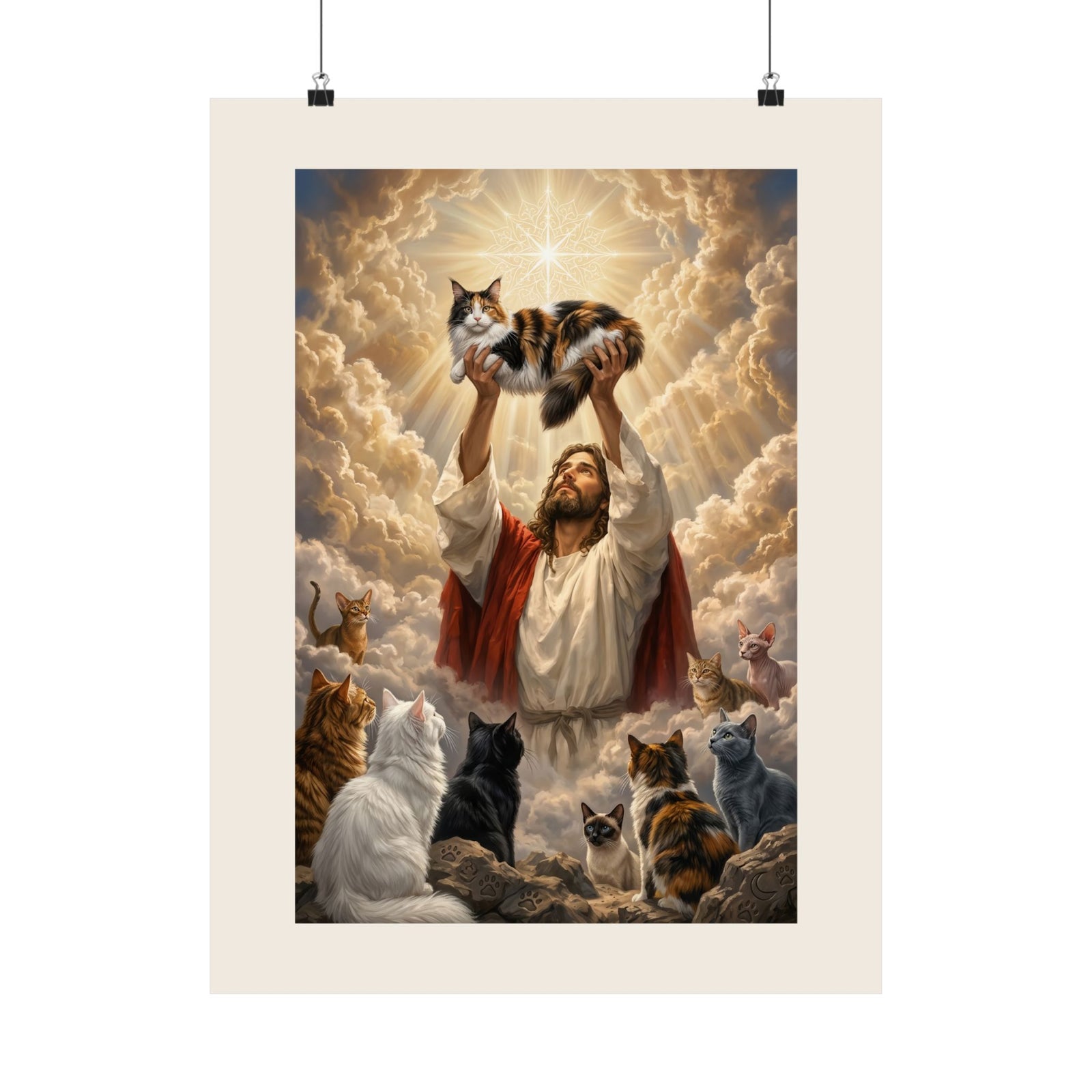 Jesus With Cats Poster — Christian Cat Lover Poster