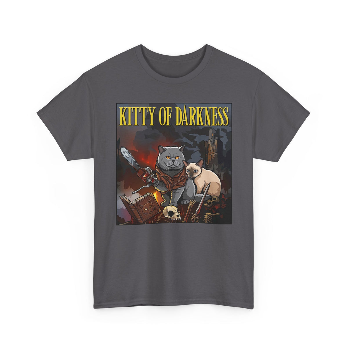 Kitty of Darkness Graphic Tee — Gothic Cat Horror Band Shirt