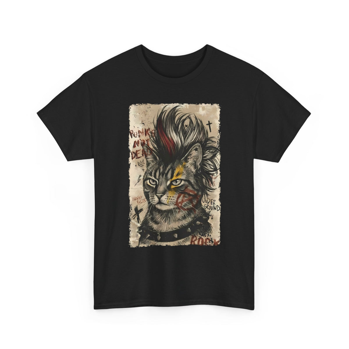 Punks Not Dead Cat T-Shirt — Edgy Mohawk Anarchy Feline Graphic