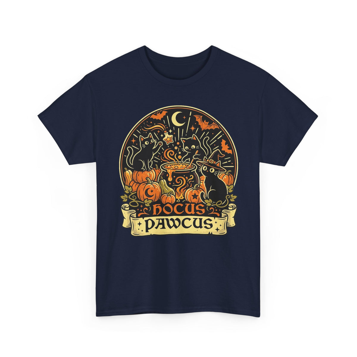 Hocus Pawcus Halloween T-Shirt — Cute Witch Cats Pumpkin Tee