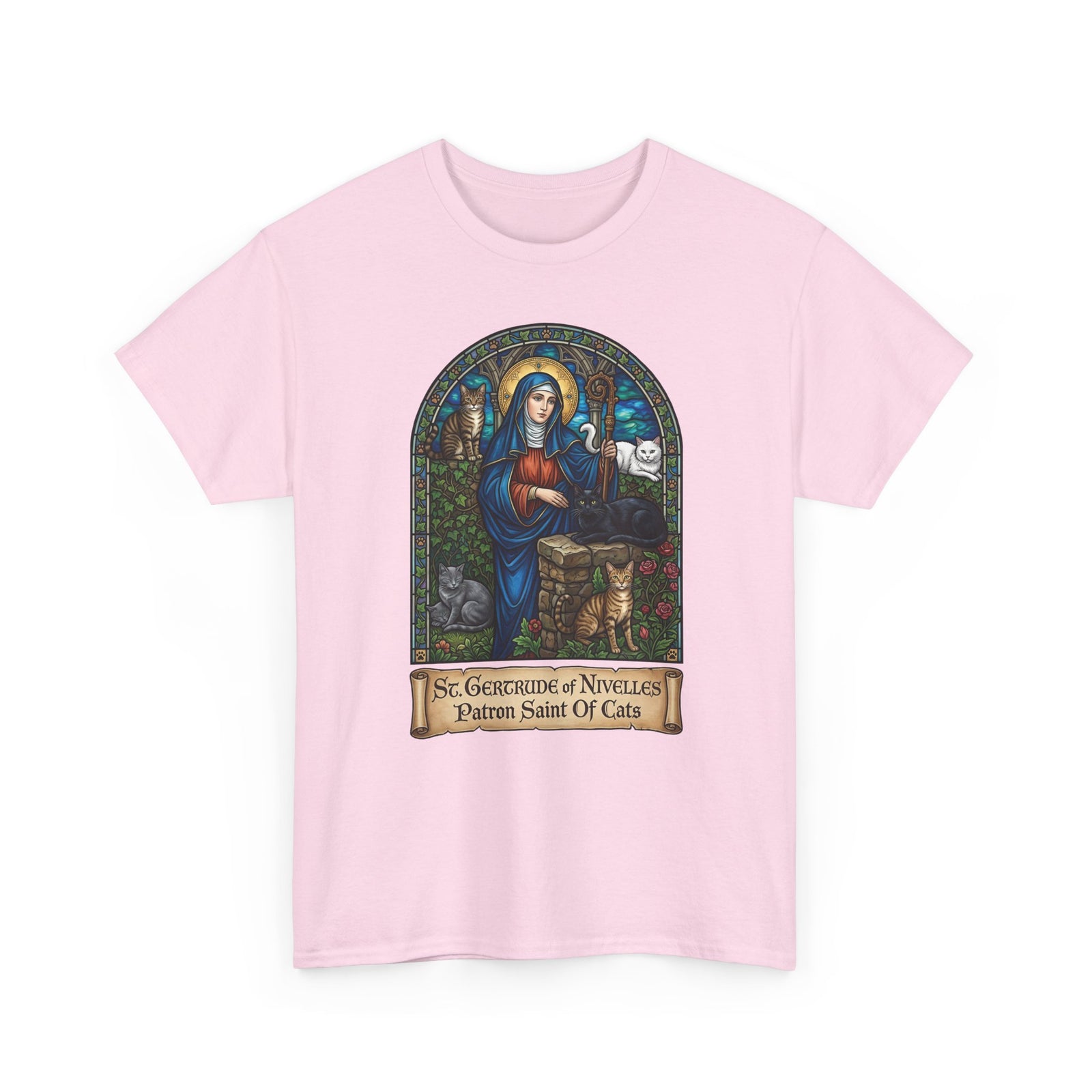 Saint Gertrude of Nivelles Cat Patron T-Shirt — Patron Saint of Cats Tee
