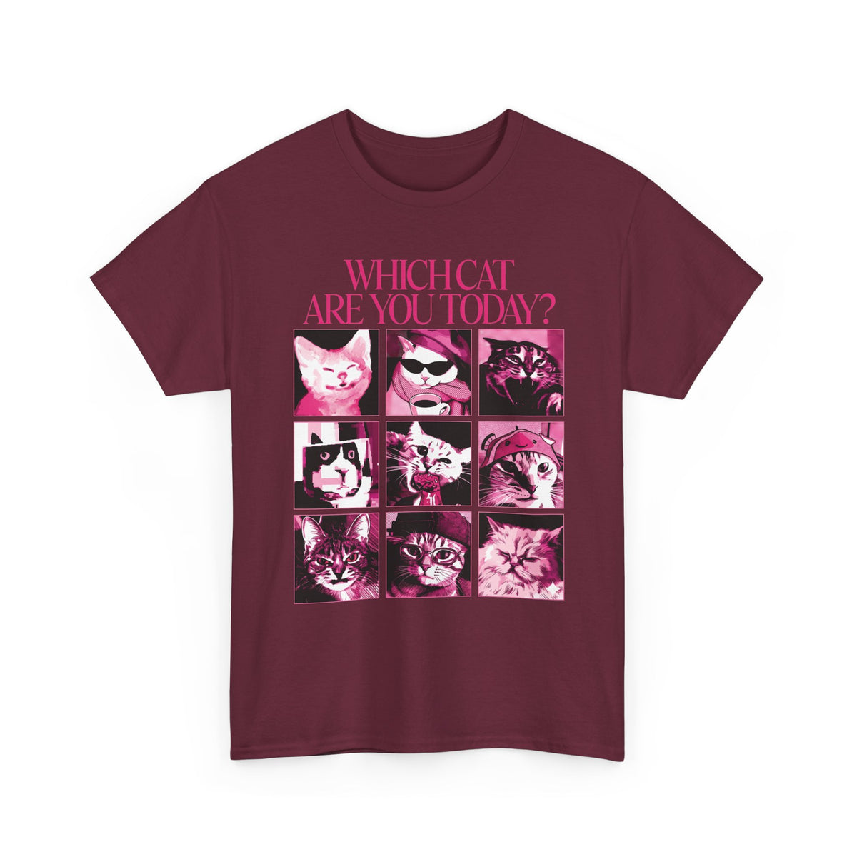 Cat Mood Chart T-Shirt — Pink Pop Art Feline Expressions Graphic
