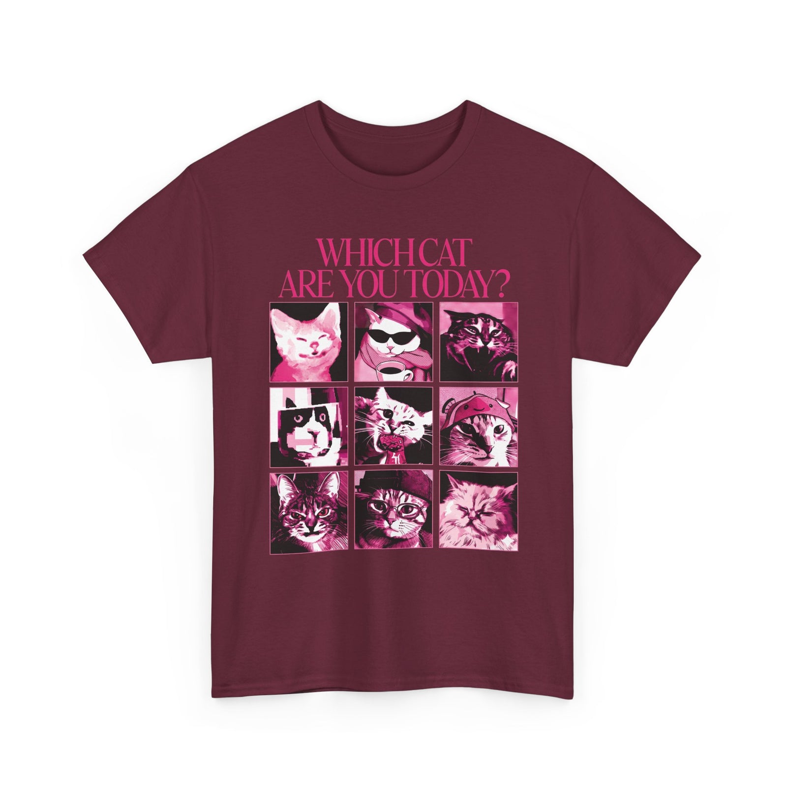 Cat Mood Chart T-Shirt — Pink Pop Art Feline Expressions Graphic