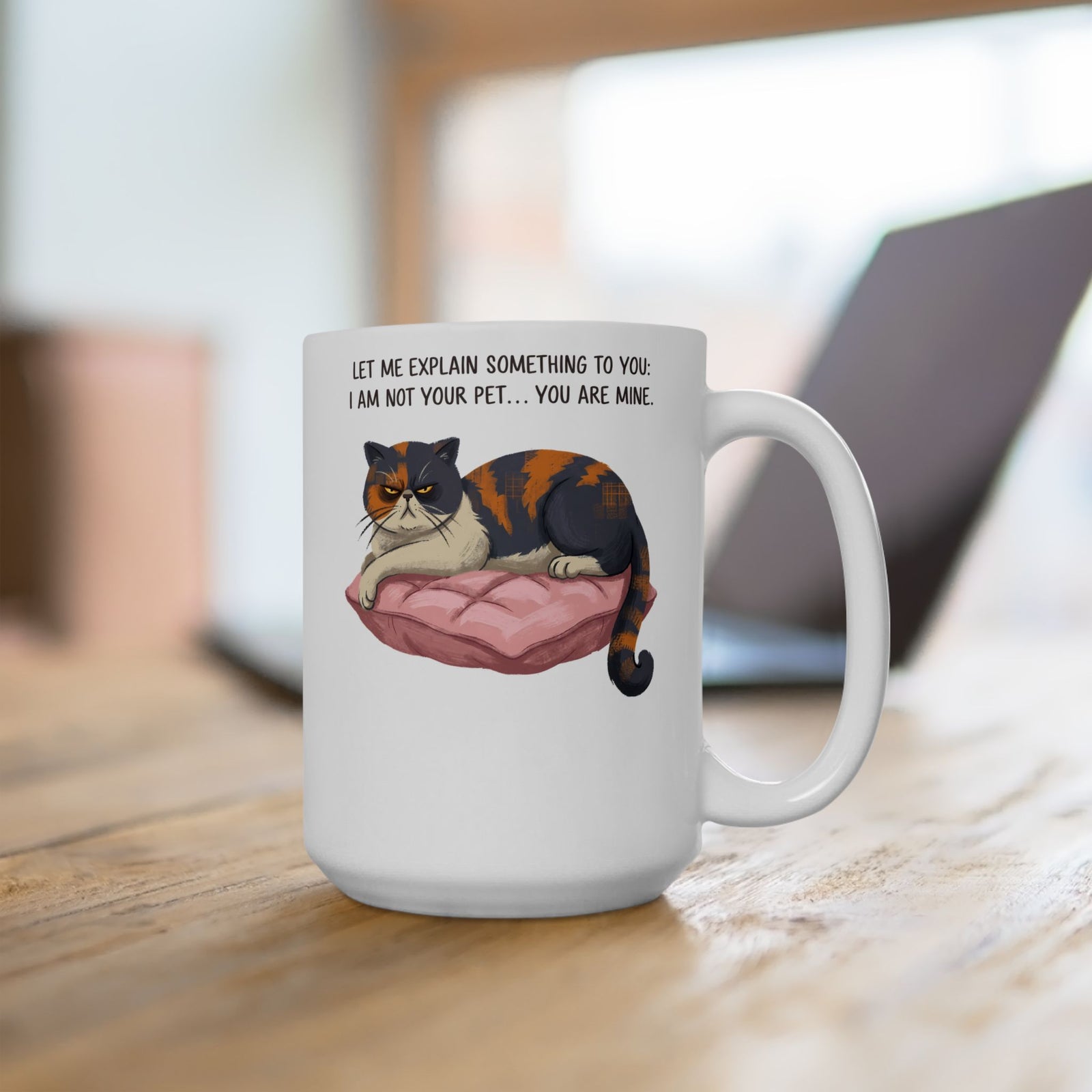 You Are Mine Cat Ceramic Mug — Grumpy Exotic Shorthair Calico Graphic Mug
