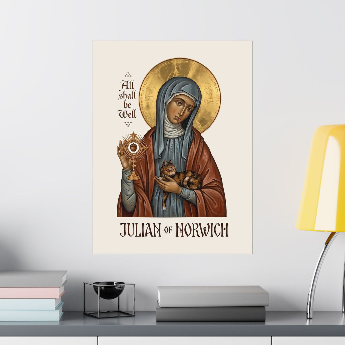 Julian of Norwich & Cat Poster — Spiritual Saint Poster for Cat Lovers