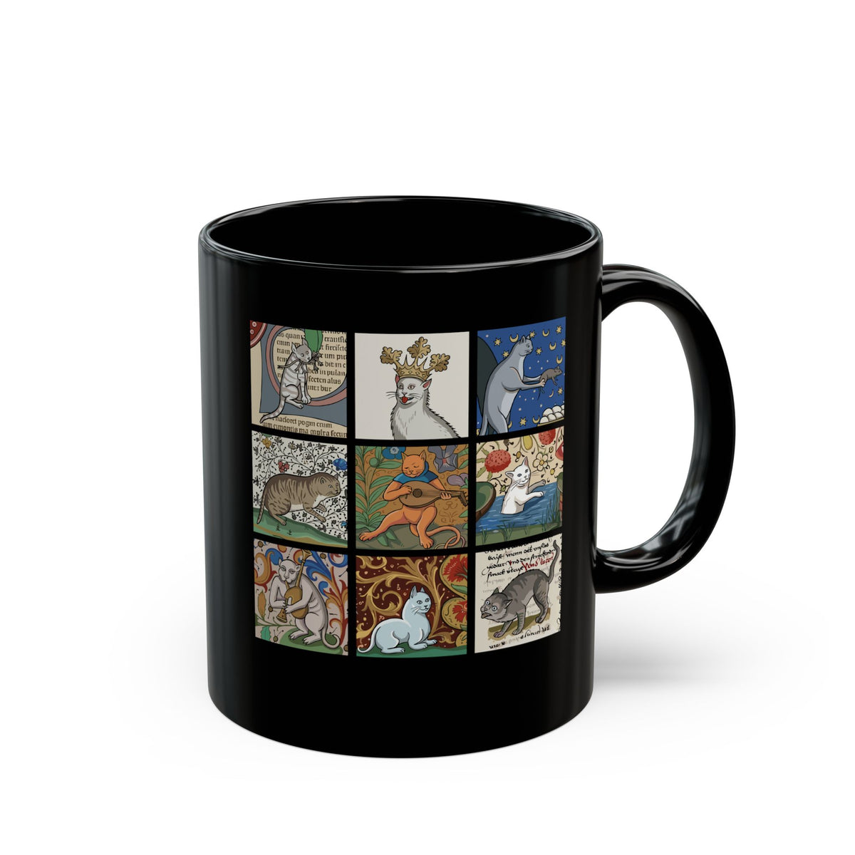 Medieval Cats Black Mug — Vintage Heraldic Cat Design
