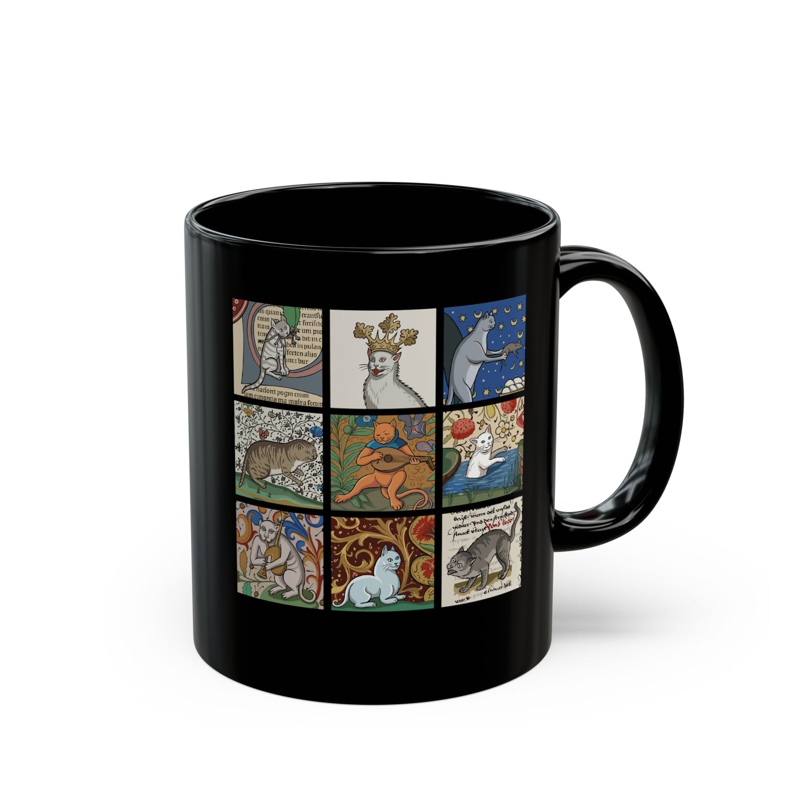 Medieval Cats Black Mug — Vintage Heraldic Cat Design