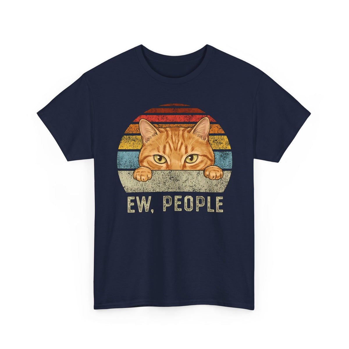 Ew People Orange Cat T-Shirt — Funny Retro Sunset Introvert Graphic Tee
