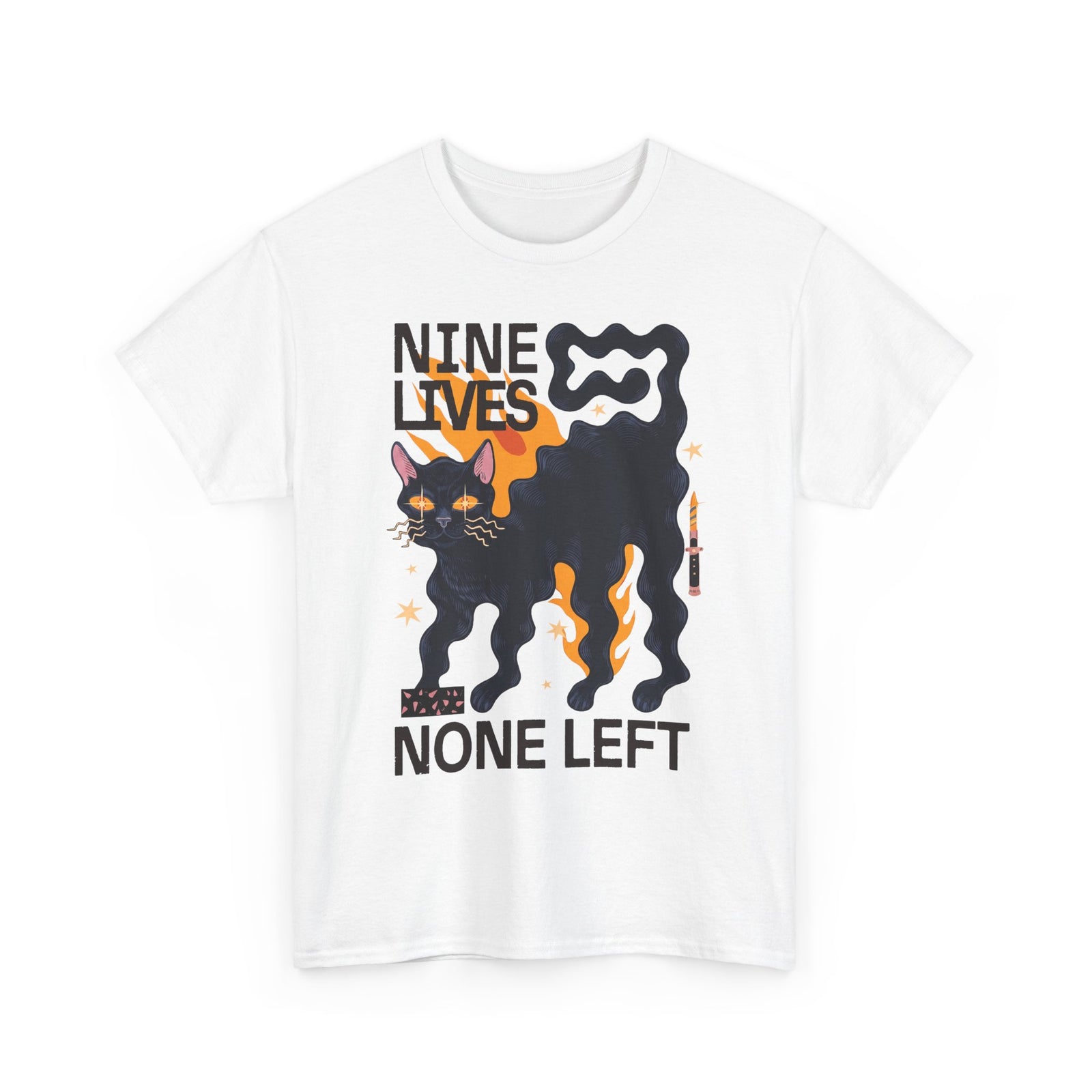 Nine Lives None Left T-Shirt — Edgy Spooky Black Cat Graphic Tee