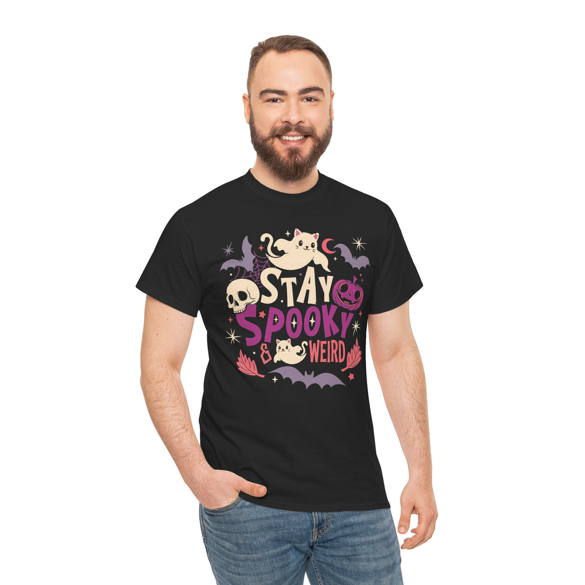 Stay Spooky & Weird Ghost Cat Shirt — Cute Pastel Goth Halloween T-Shirt