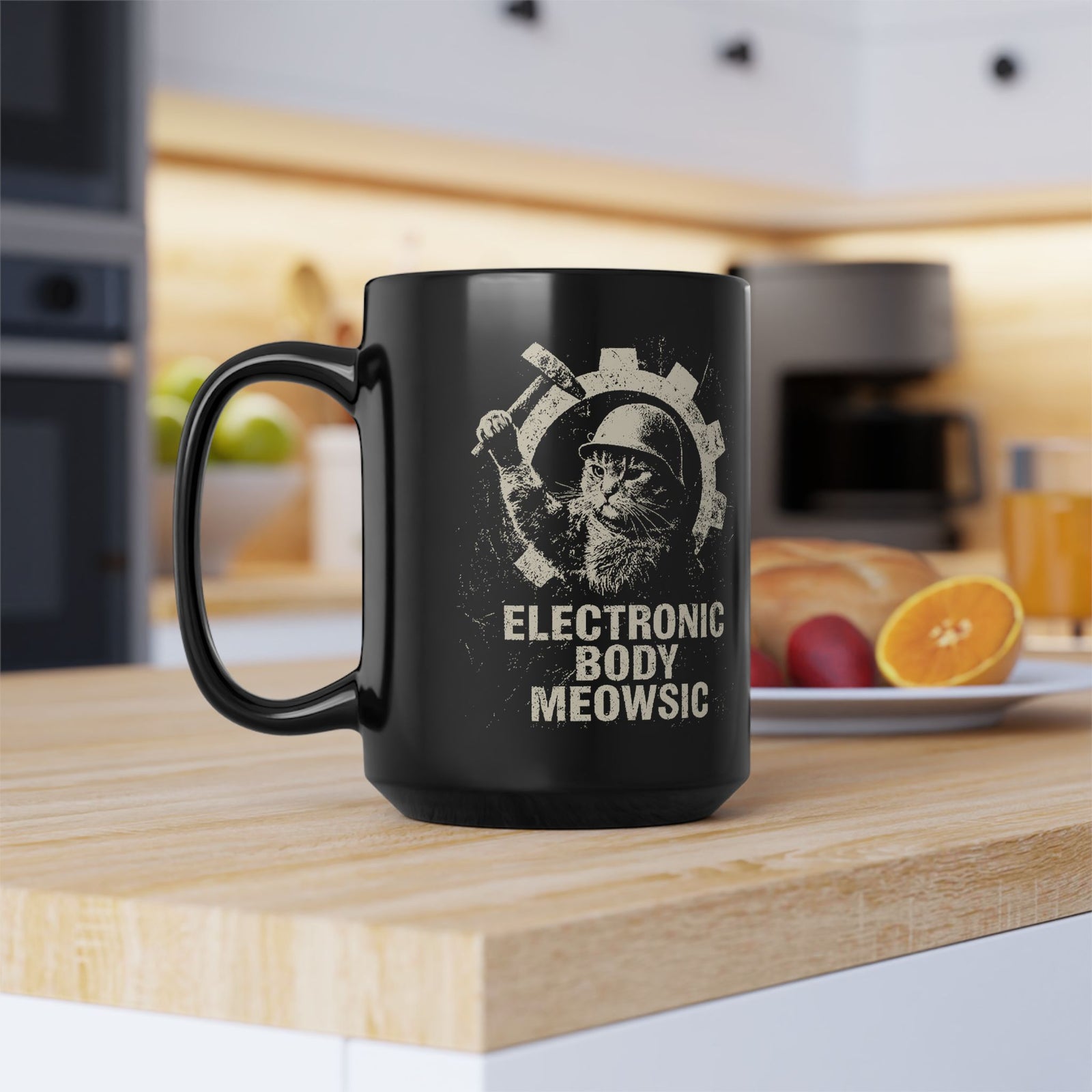 Electronic Body Meowsic Cat Black Mug