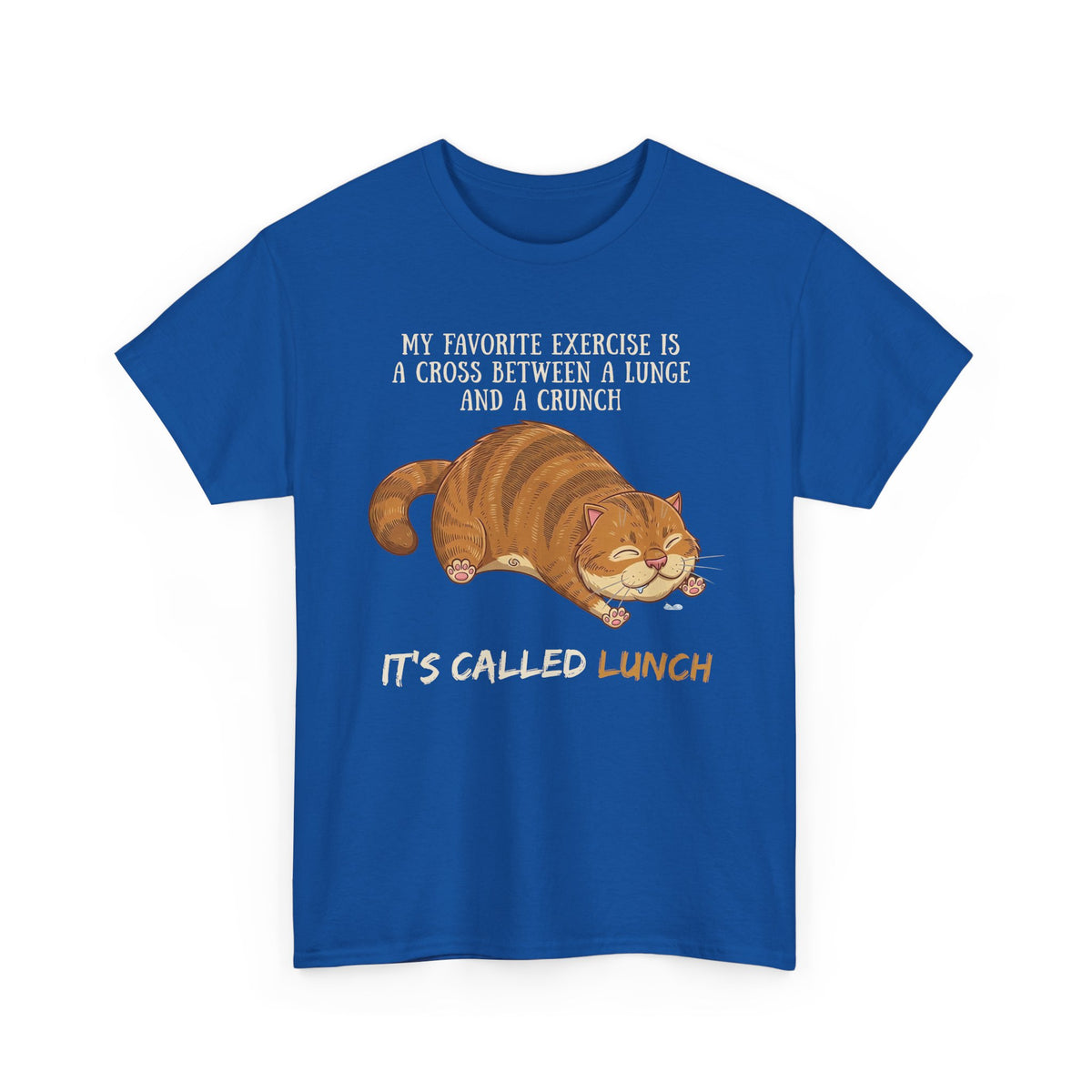 Funny Workout Cat T-Shirt — "Lunge Crunch Lunch"