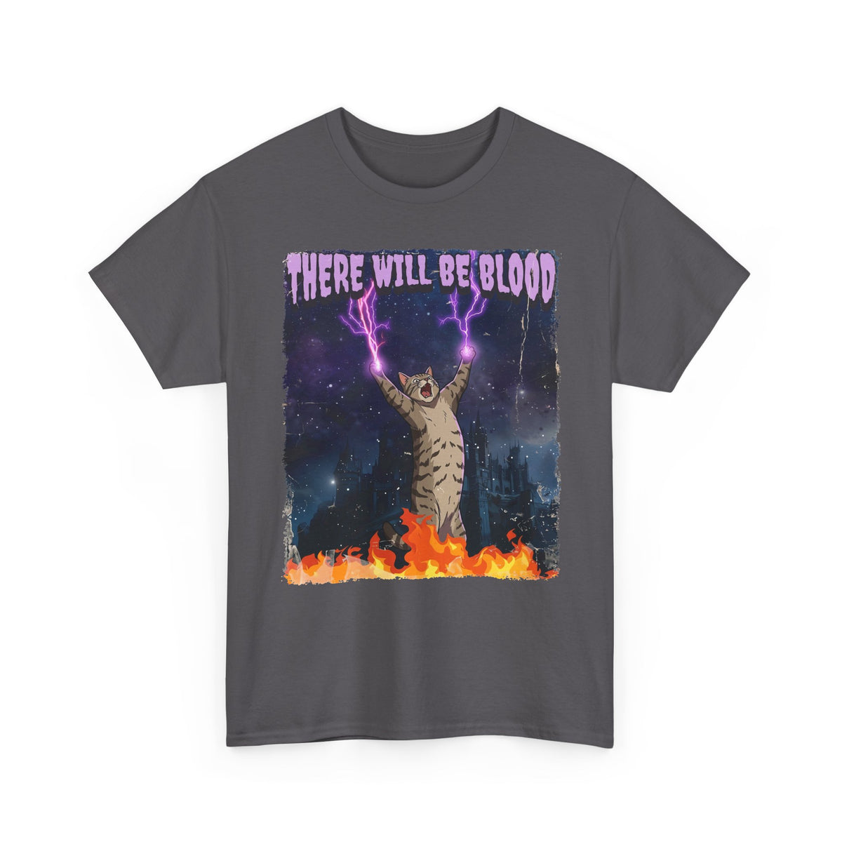 There Will Be Blood Cat T‑Shirt – Gothic Fire Magic Graphic Tee